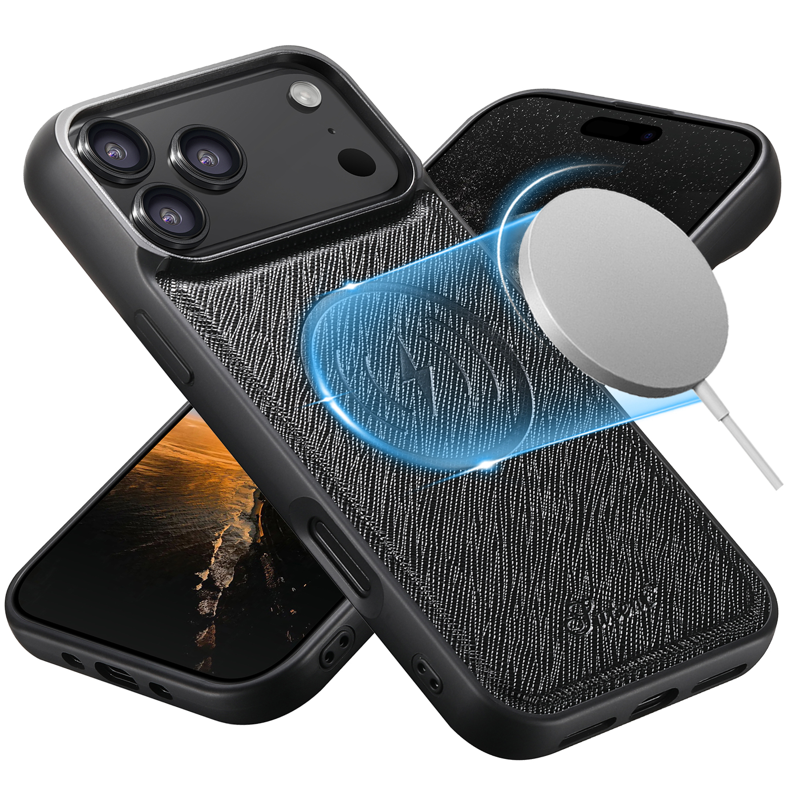 SUTENI H18SZ-DK Wireless Charging Phone Case Luxury Faux Leather Magnet For iPhone 17 Pro Max 16 Plus 15 14 13 12