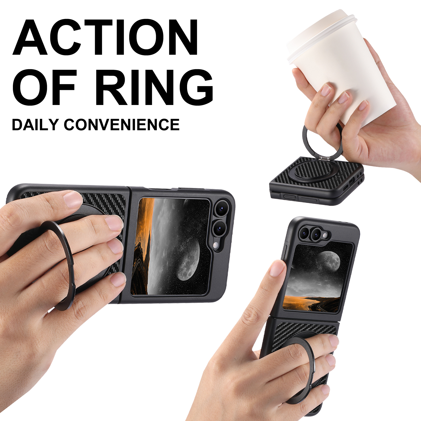 SUTENI G3TXW Mobile Phone Case Magnet Wireless Charging 360° Rotating Stand Faux Leather Ring Buckle For Samsung Galaxy Z Flip 7 6 5
