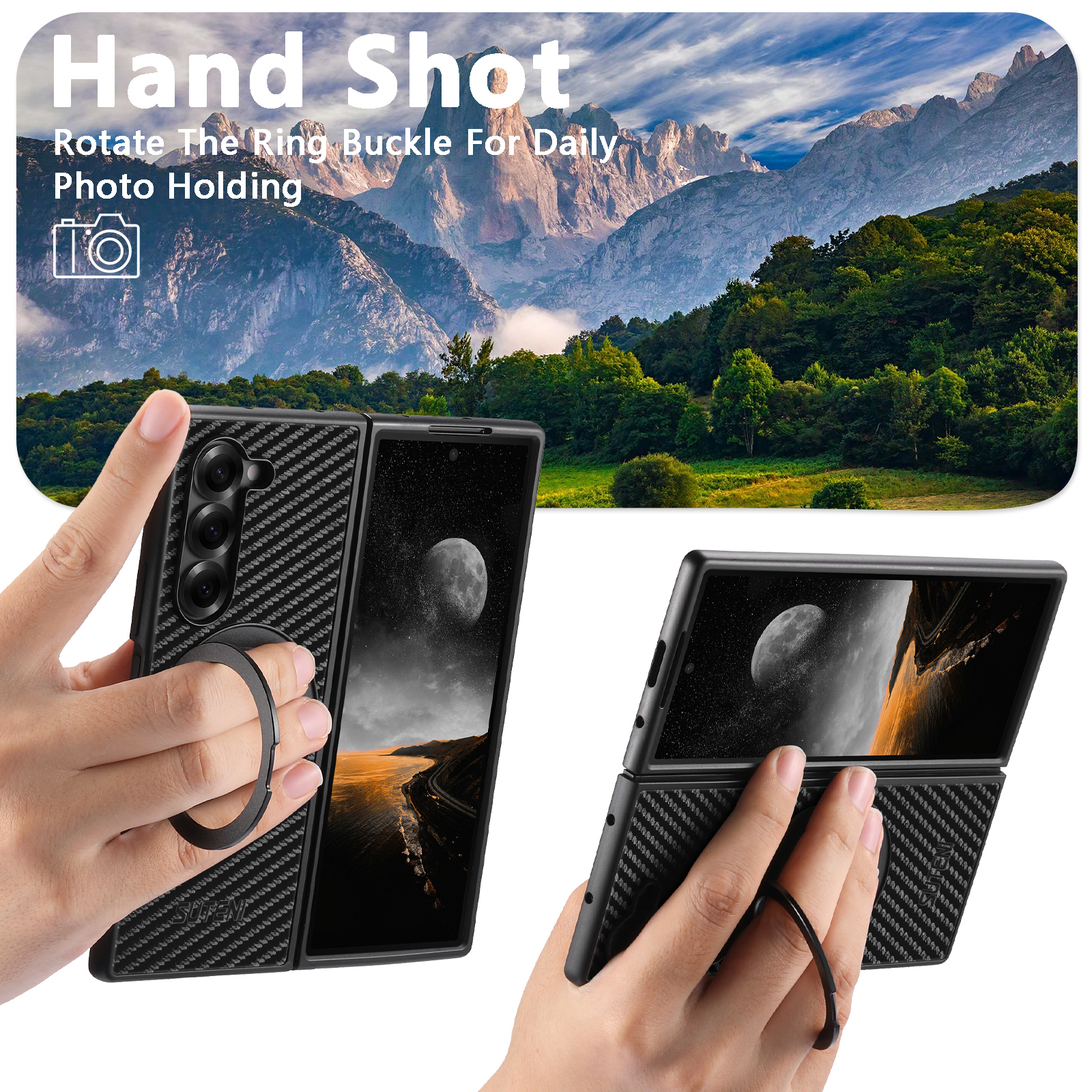 SUTENI G3TXW Mobile Phone Case Magnet Wireless Charging 360° Rotating Stand Faux Leather Ring Buckle For Samsung Galaxy Z Fold 7 6 5