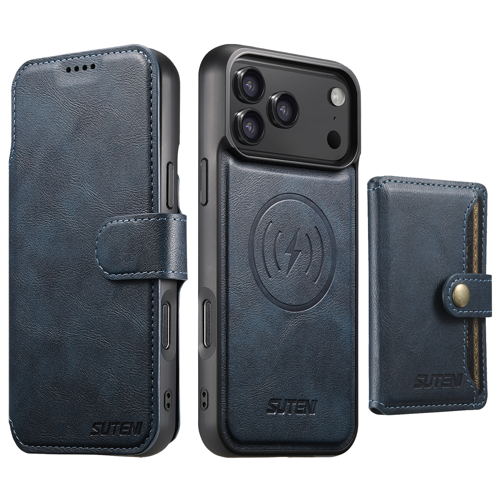 SUTENI Q05S1 Faux Leather Wireless Charging Card Holder Stand Wallet Magnetic Flip Cover Phone Case For iPhone 17 Pro Max 16 Plus 15 14 13 12
