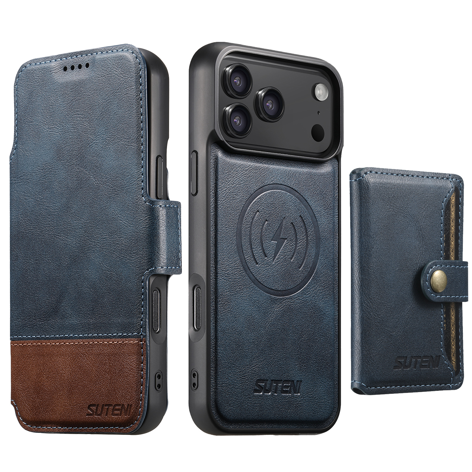 SUTENI Q06S1 Faux Leather Wireless Charging Card Holder Stand Wallet Magnetic Flip Cover Phone Case For iPhone 17 Pro Max 16 Plus 15 14 13 12