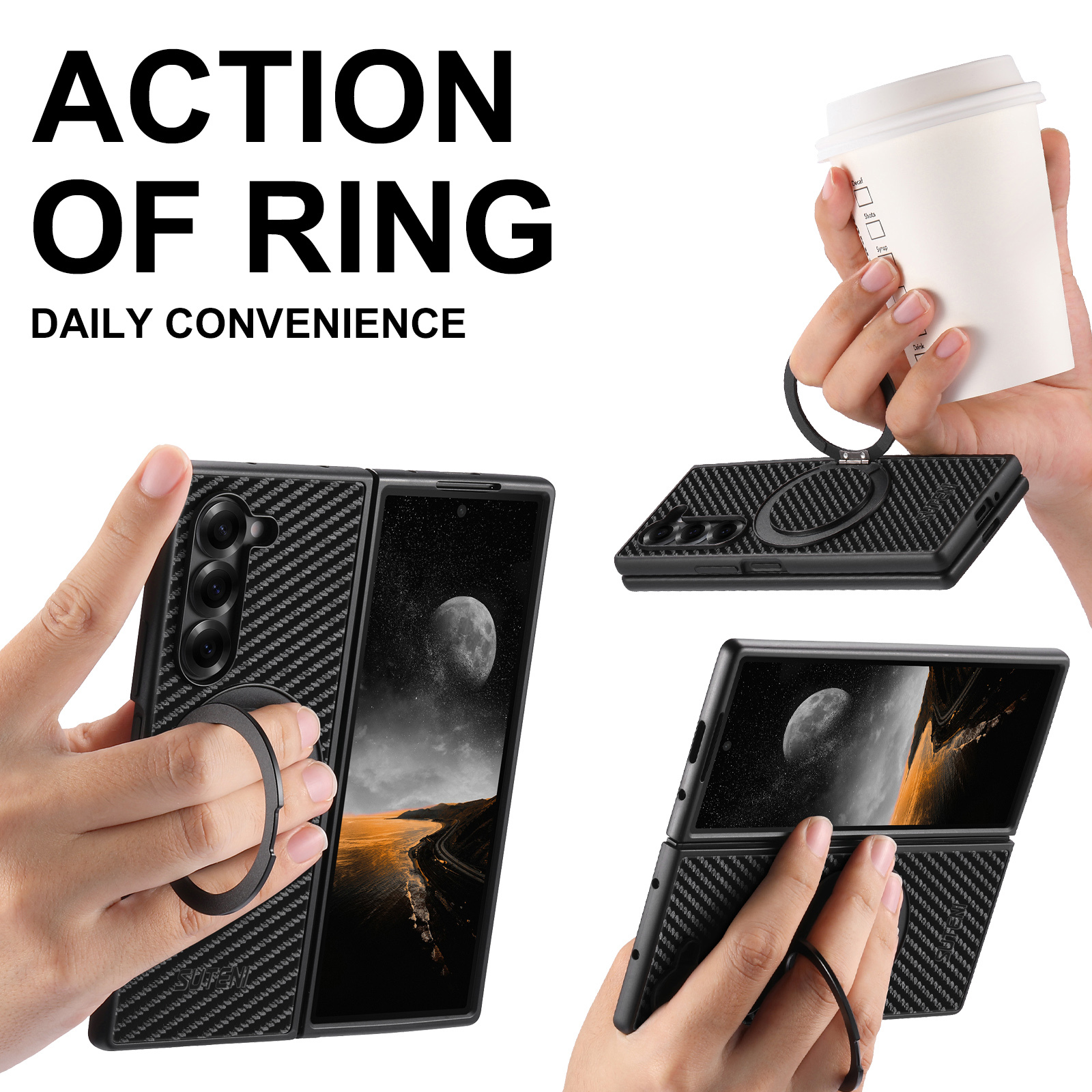 SUTENI G3TXW Mobile Phone Case Magnet Wireless Charging 360° Rotating Stand Faux Leather Ring Buckle For Samsung Galaxy Z Fold 7 6 5