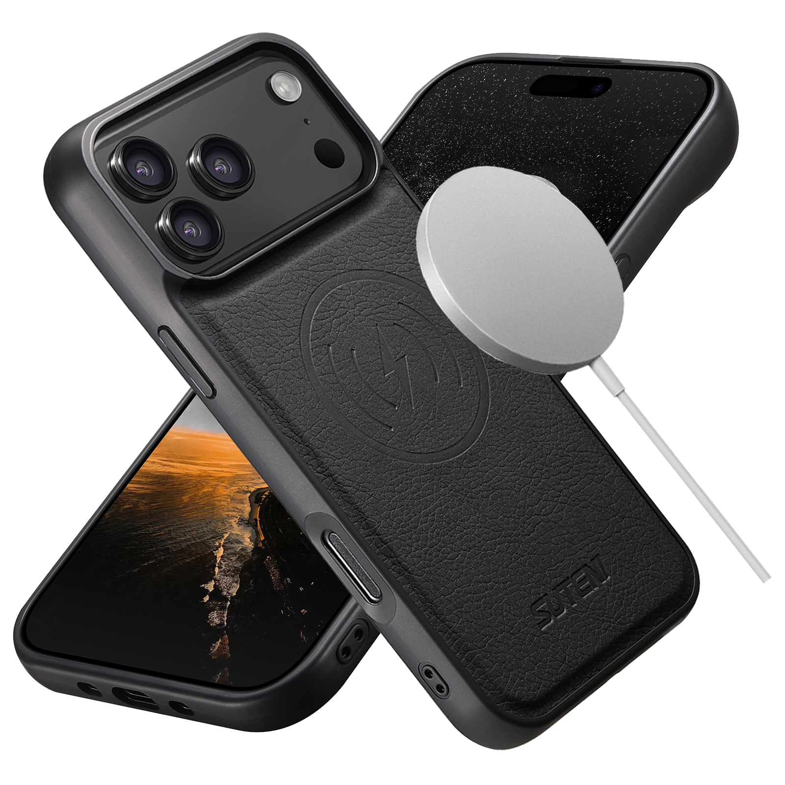 SUTENI G5LZ Frosted Feel Faux Leather Magnet Wireless Charging Phone Case For iPhone 17 Pro Max 16 Plus 15 14 13