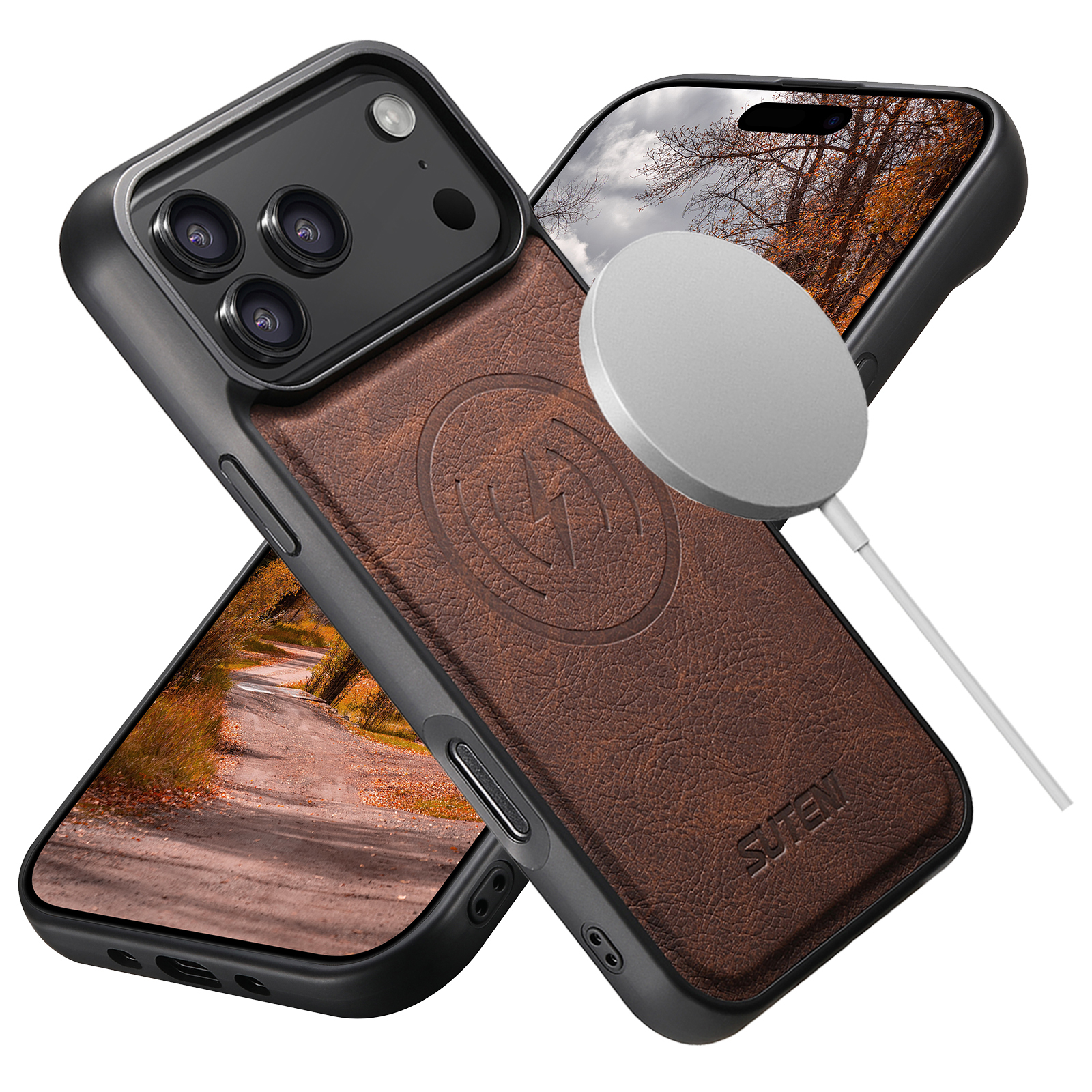 SUTENI G5LZ Frosted Feel Faux Leather Magnet Wireless Charging Phone Case For iPhone 17 Pro Max 16 Plus 15 14 13