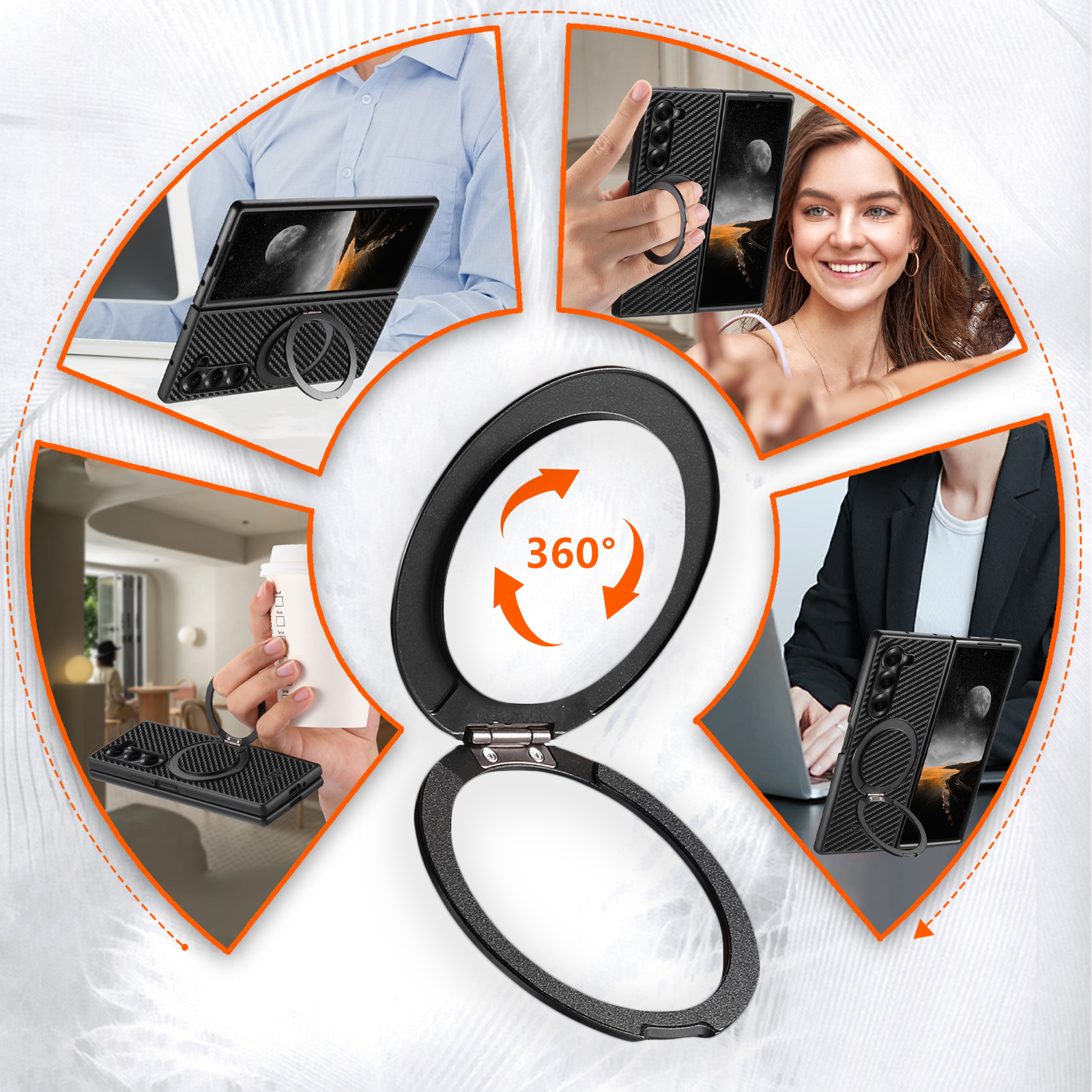 SUTENI G3TXW Mobile Phone Case Magnet Wireless Charging 360° Rotating Stand Faux Leather Ring Buckle For Samsung Galaxy Z Fold 7 6 5