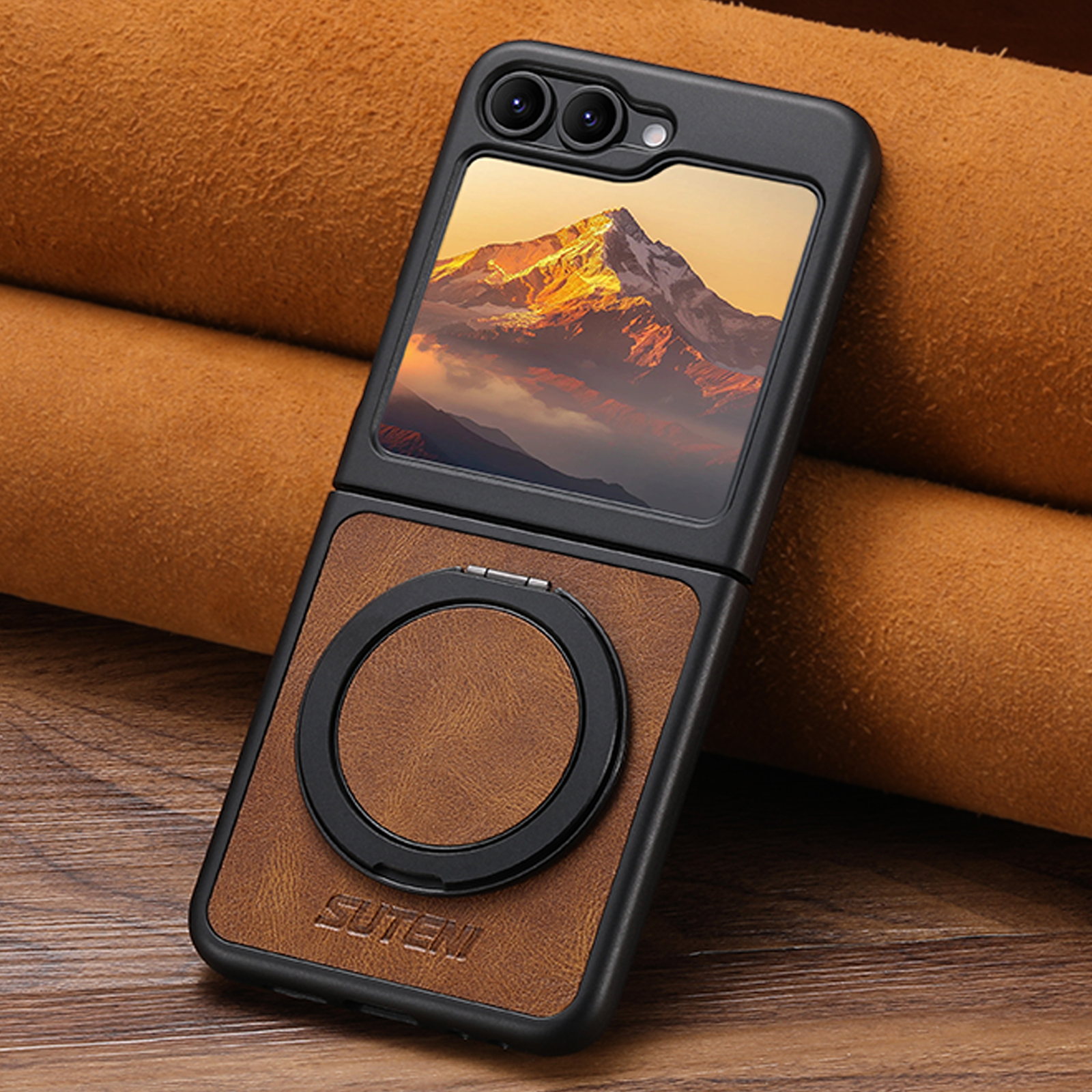 SUTENI Magnet Wireless Charging G3YL Phone Case Oil Wax Faux Leather 360° Rotating Stand Buckle For Samsung Galaxy Z Flip 7 6 5