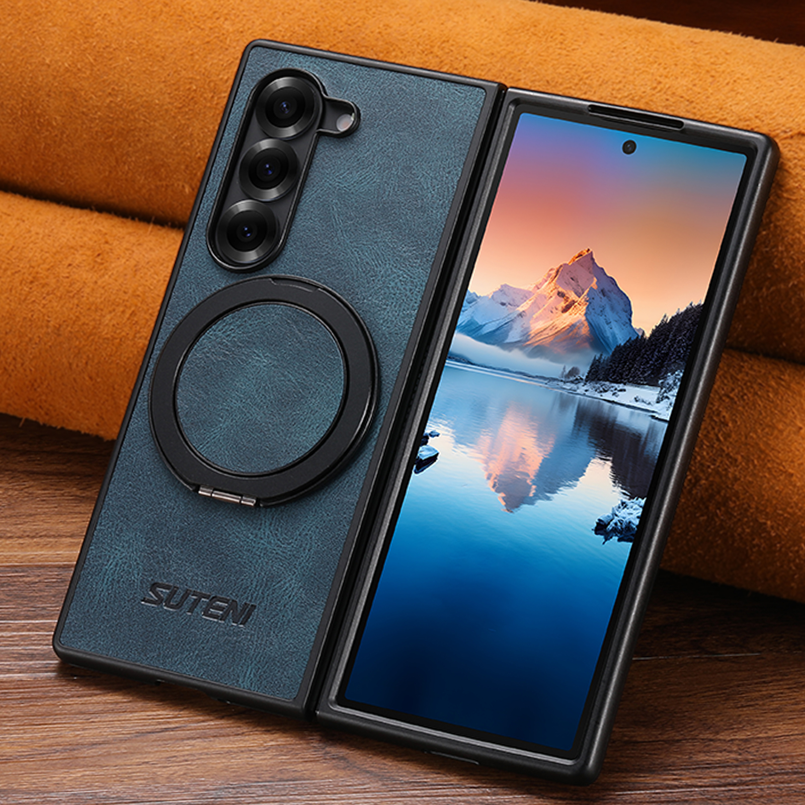 SUTENI G3YL Magnet Wireless Charging Phone Case Oil Wax Faux Leather 360° Rotating Stand Buckle For Samsung Galaxy Z Fold 8 Ultra 7 6 5