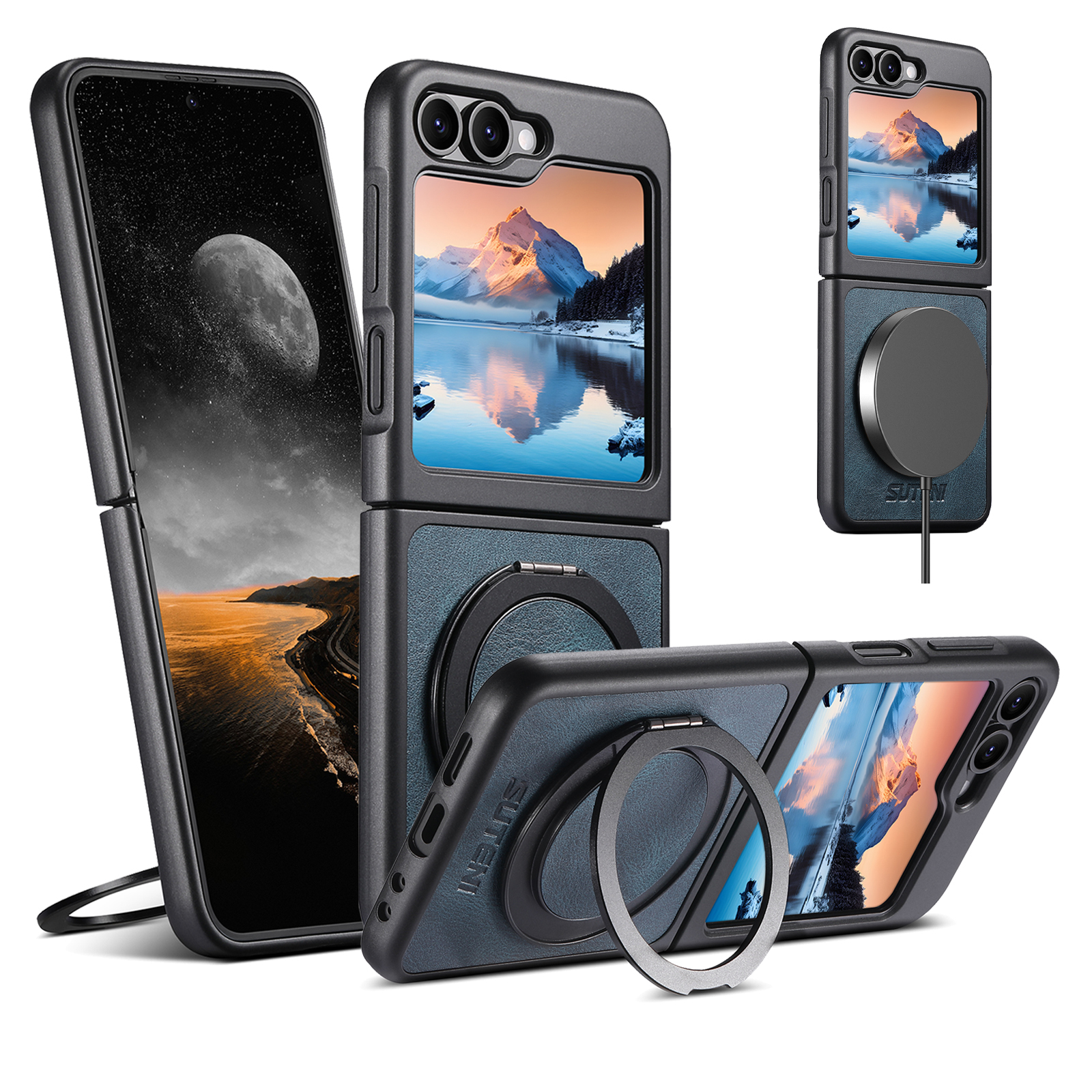 SUTENI Magnet Wireless Charging G3YL Phone Case Oil Wax Faux Leather 360° Rotating Stand Buckle For Samsung Galaxy Z Flip 7 6 5
