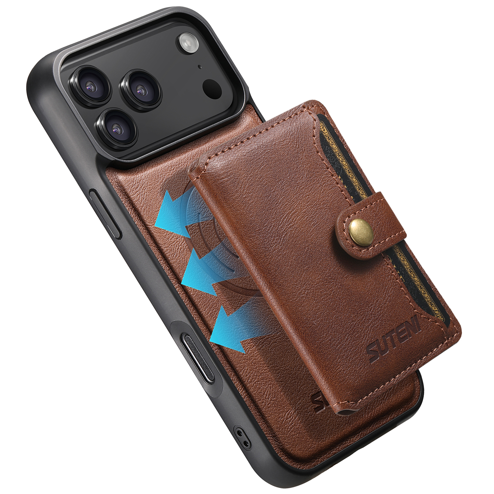 SUTENI M4 Wireless Charging Luxury Faux Leather Magnet Phone Case Card Holder Stand For iPhone 17 Pro Max 16 Plus 15 14 13 12