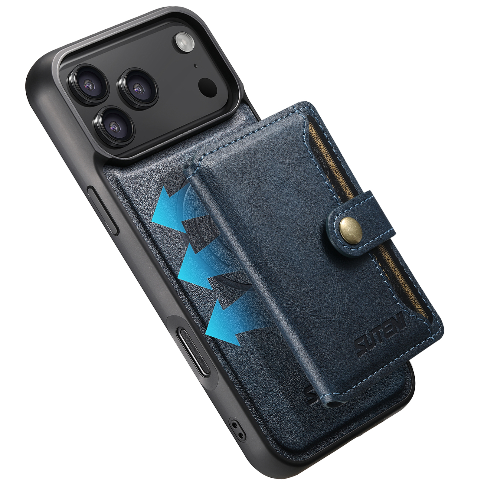 SUTENI M4 Wireless Charging Luxury Faux Leather Magnet Phone Case Card Holder Stand For iPhone 17 Pro Max 16 Plus 15 14 13 12