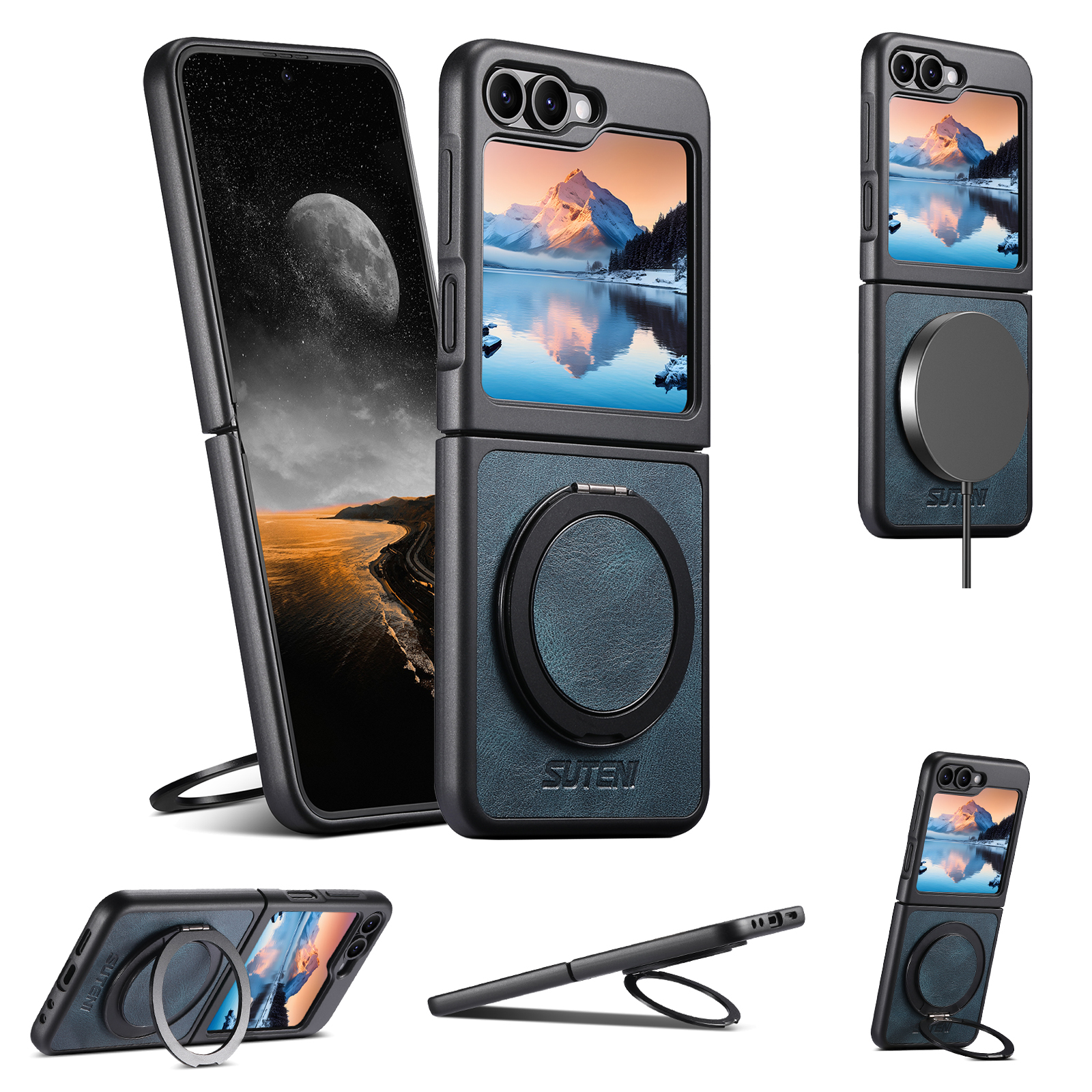 SUTENI Magnet Wireless Charging G3YL Phone Case Oil Wax Faux Leather 360° Rotating Stand Buckle For Samsung Galaxy Z Flip 7 6 5