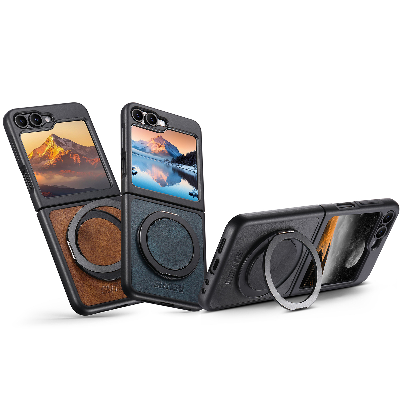 SUTENI Magnet Wireless Charging G3YL Phone Case Oil Wax Faux Leather 360° Rotating Stand Buckle For Samsung Galaxy Z Flip 7 6 5