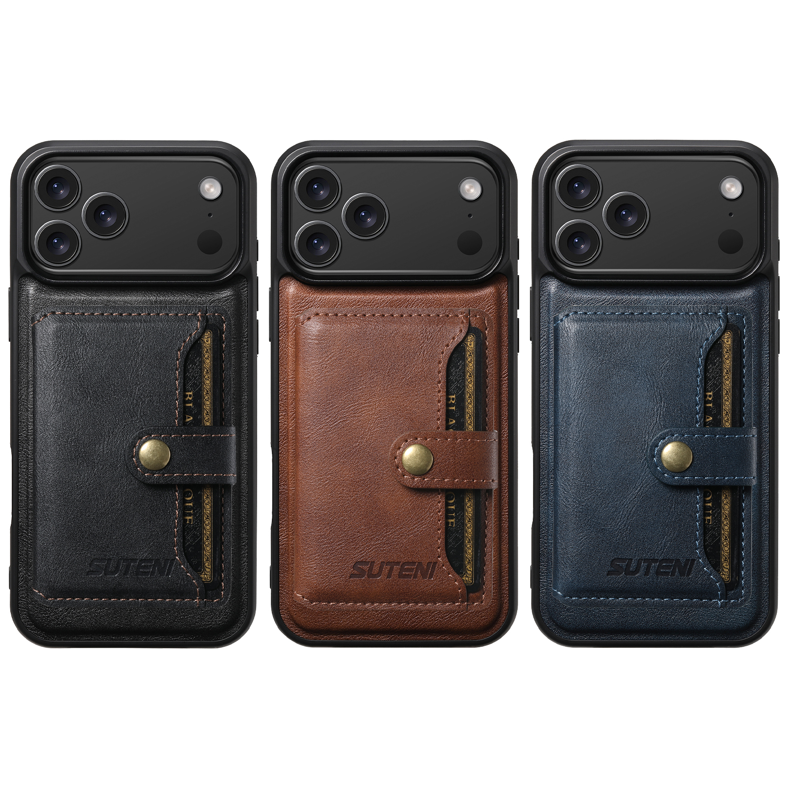 SUTENI M4 Wireless Charging Luxury Faux Leather Magnet Phone Case Card Holder Stand For iPhone 17 Pro Max 16 Plus 15 14 13 12