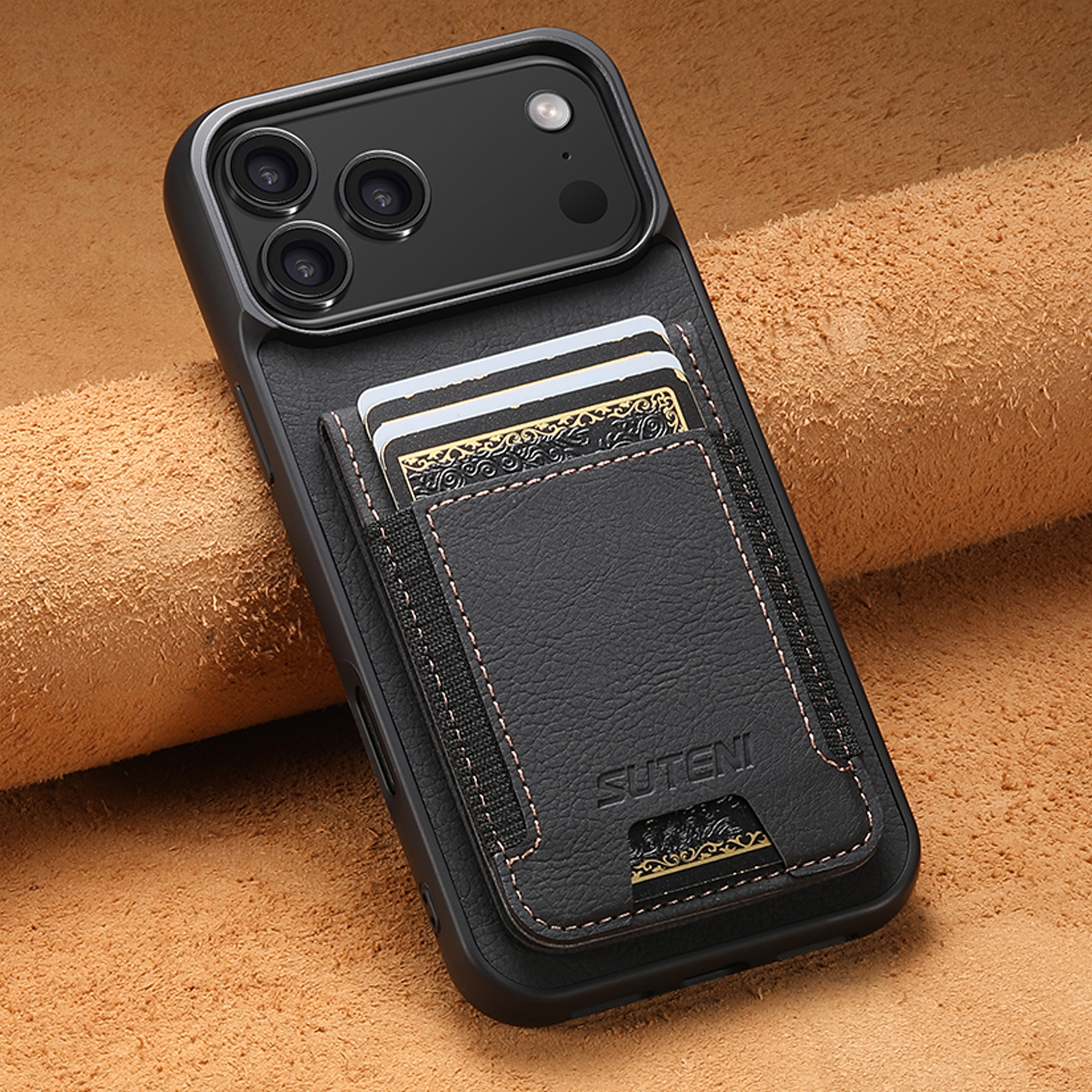 SUTENI H03LZ Luxury Faux Leather Card Holder Stand Phone Case Frosted Feel For iPhone 17 Pro Max 16 Plus 15 14 13 12