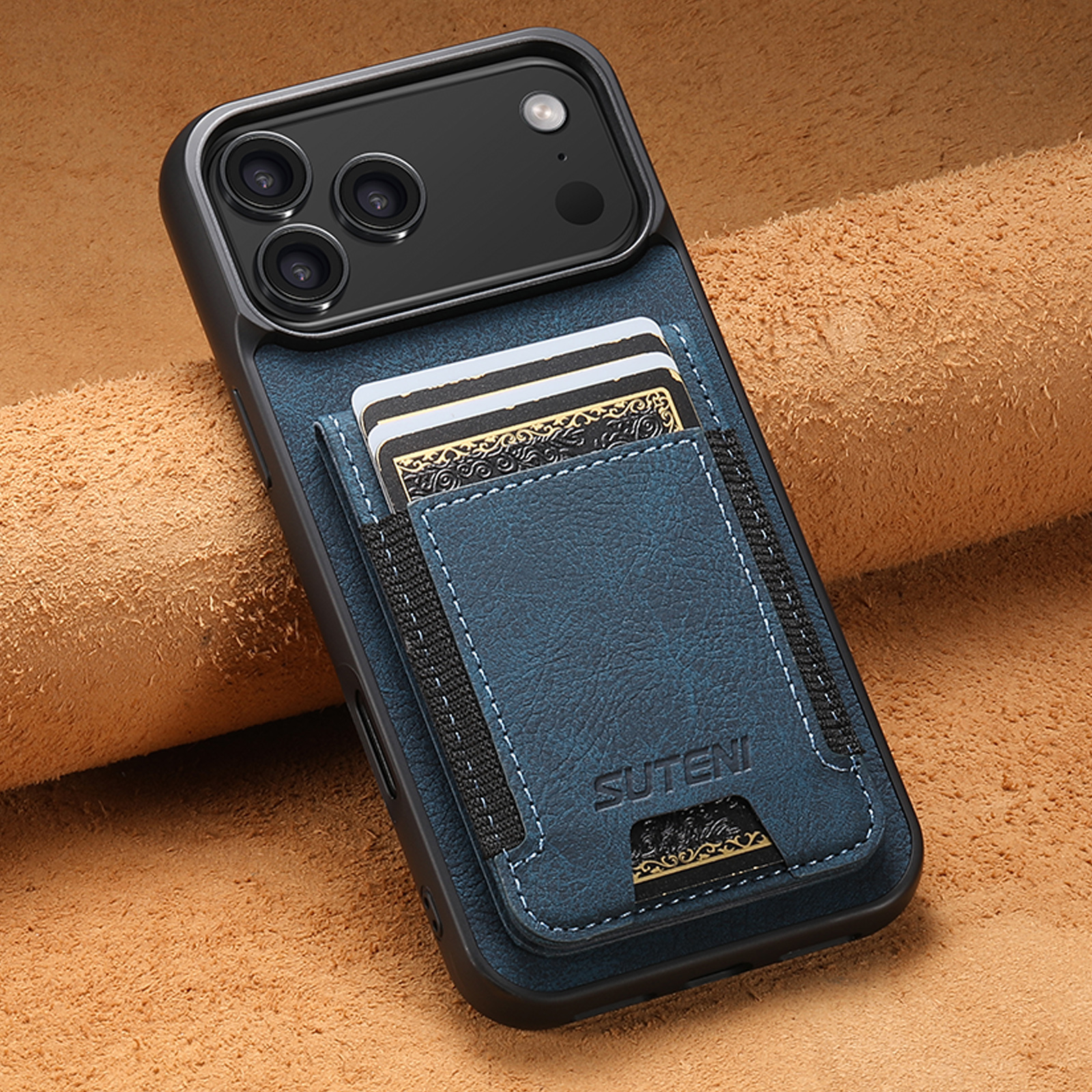 SUTENI H03LZ Luxury Faux Leather Card Holder Stand Phone Case Frosted Feel For iPhone 17 Pro Max 16 Plus 15 14 13 12