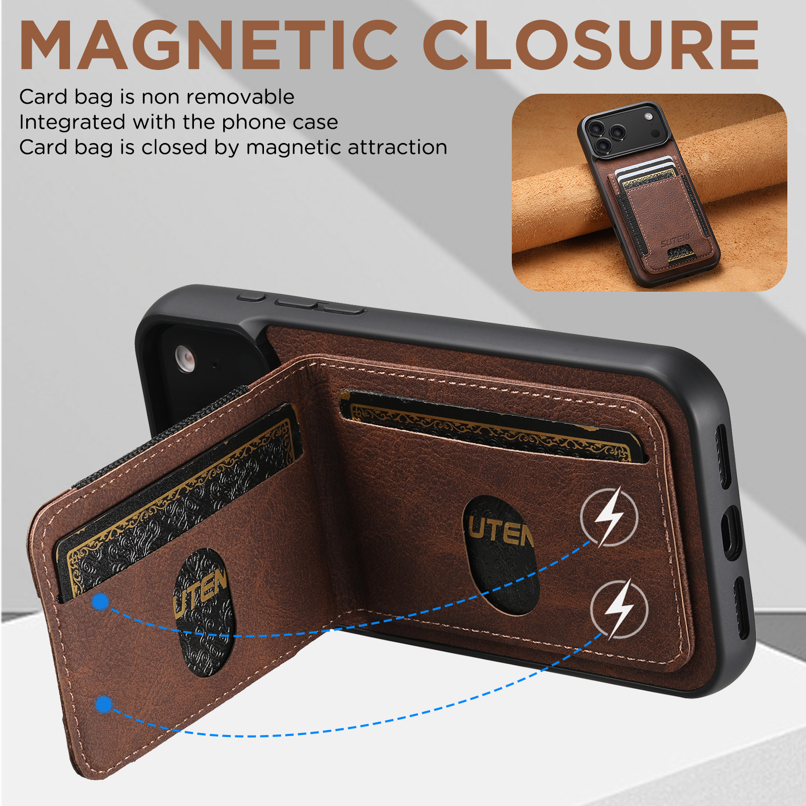SUTENI H03LZ Luxury Faux Leather Card Holder Stand Phone Case Frosted Feel For iPhone 17 Pro Max 16 Plus 15 14 13 12