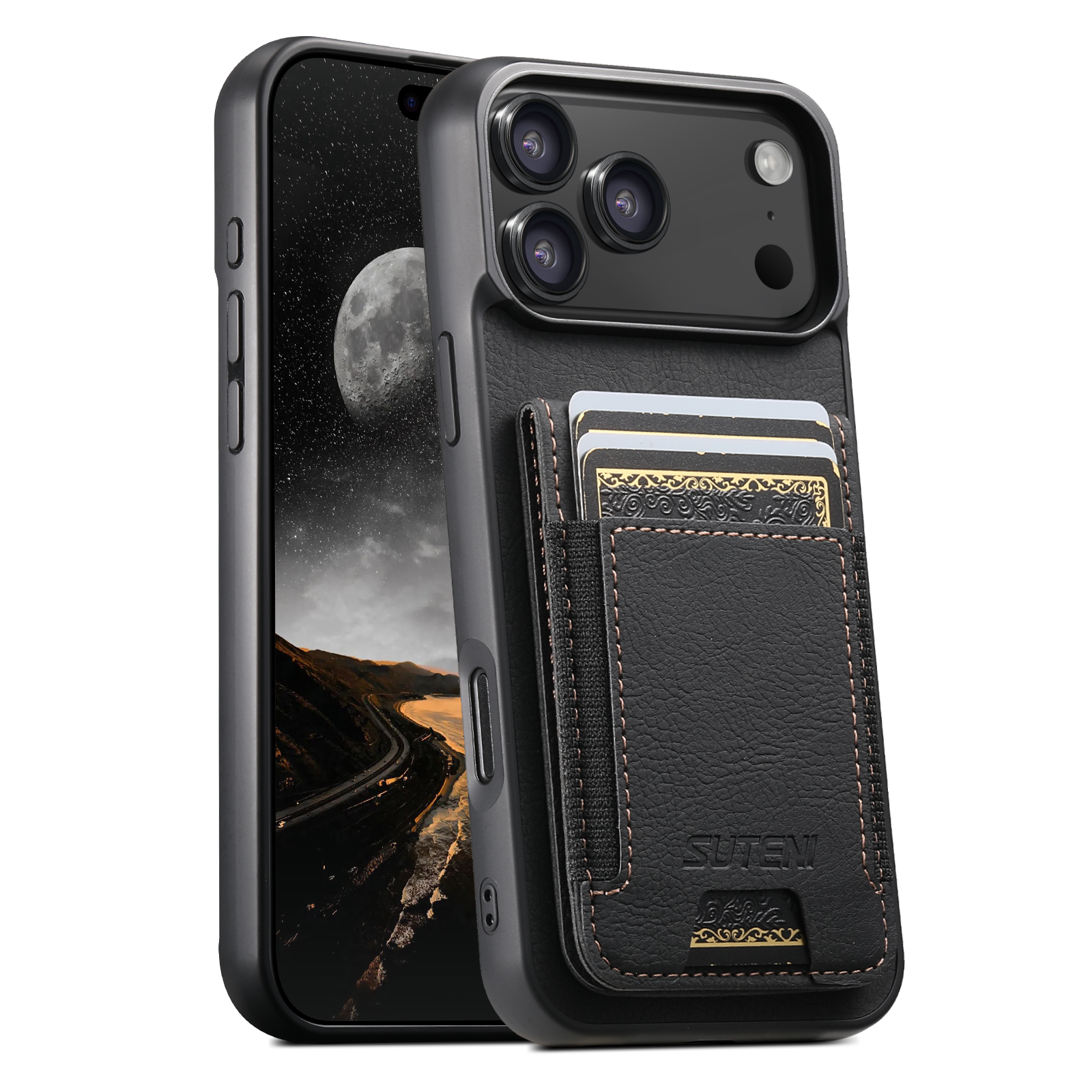 SUTENI H03LZ Luxury Faux Leather Card Holder Stand Phone Case Frosted Feel For iPhone 17 Pro Max 16 Plus 15 14 13 12