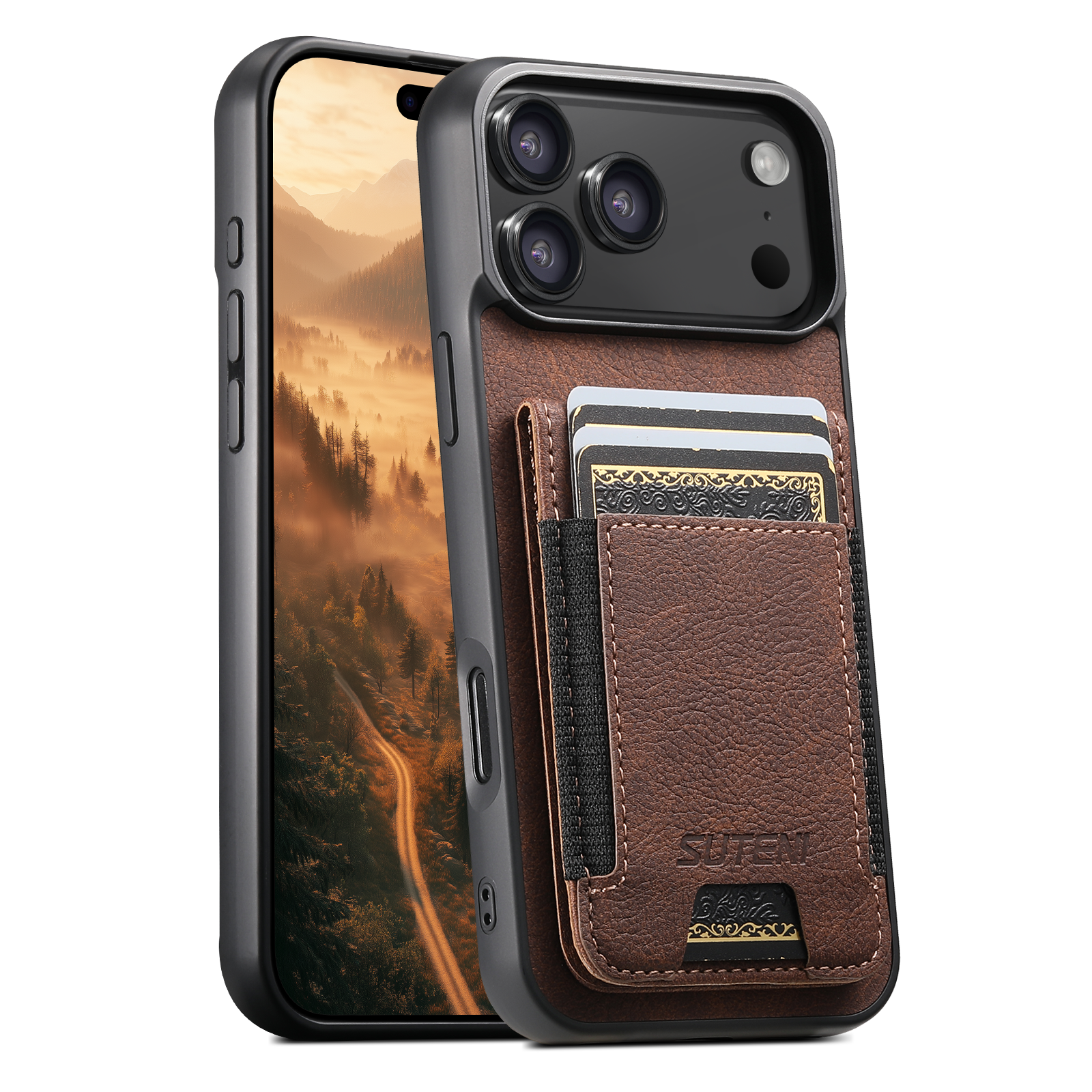 SUTENI H03LZ Luxury Faux Leather Card Holder Stand Phone Case Frosted Feel For iPhone 17 Pro Max 16 Plus 15 14 13 12
