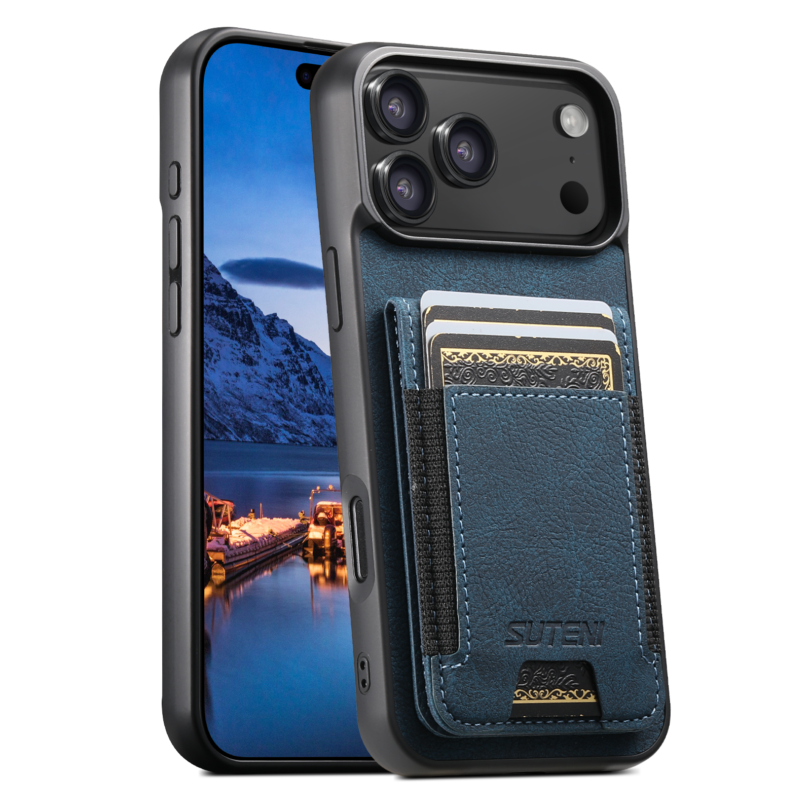 SUTENI H03LZ Luxury Faux Leather Card Holder Stand Phone Case Frosted Feel For iPhone 17 Pro Max 16 Plus 15 14 13 12