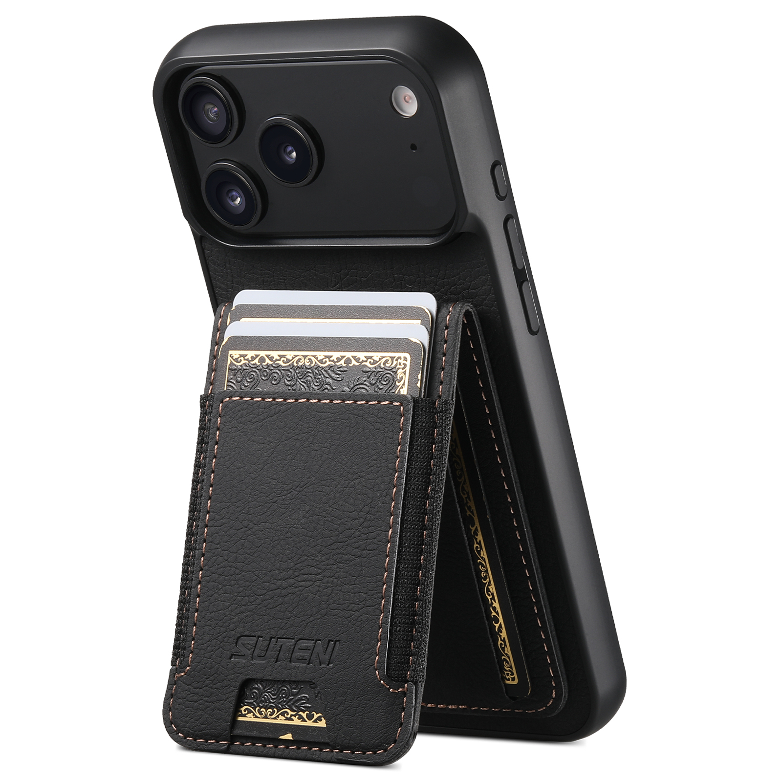 SUTENI H03LZ Luxury Faux Leather Card Holder Stand Phone Case Frosted Feel For iPhone 17 Pro Max 16 Plus 15 14 13 12