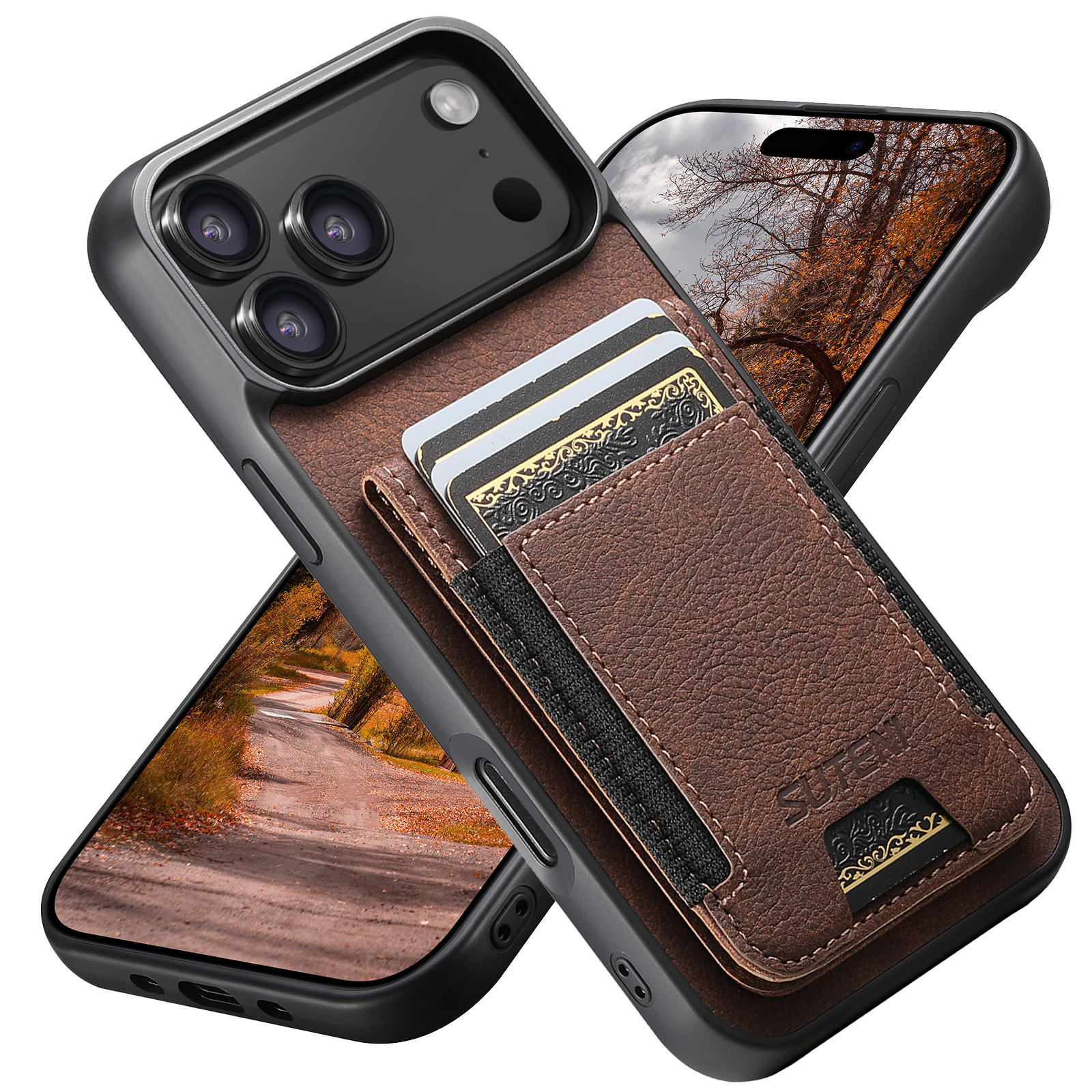 SUTENI H03LZ Luxury Faux Leather Card Holder Stand Phone Case Frosted Feel For iPhone 17 Pro Max 16 Plus 15 14 13 12