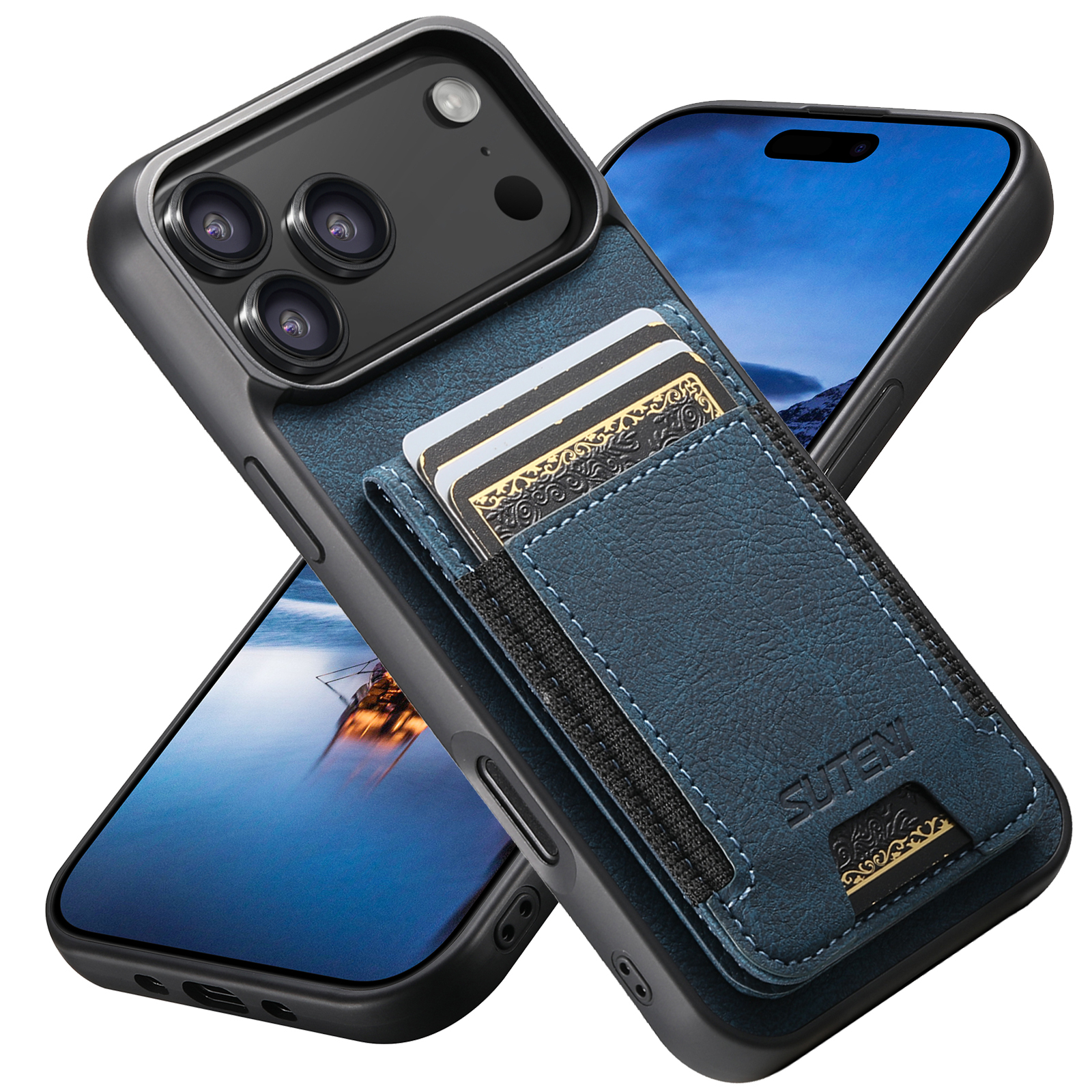 SUTENI H03LZ Luxury Faux Leather Card Holder Stand Phone Case Frosted Feel For iPhone 17 Pro Max 16 Plus 15 14 13 12