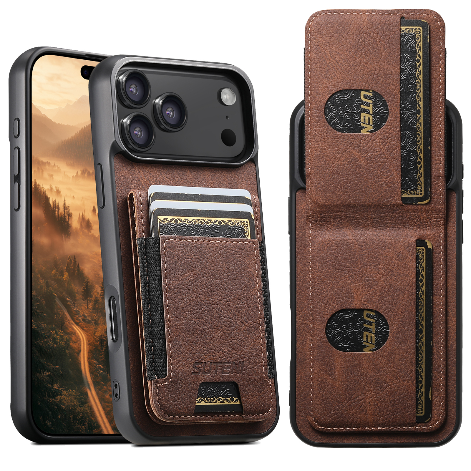 SUTENI H03LZ Luxury Faux Leather Card Holder Stand Phone Case Frosted Feel For iPhone 17 Pro Max 16 Plus 15 14 13 12