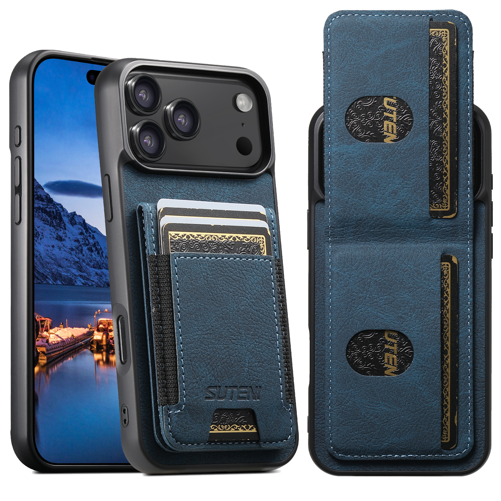 SUTENI H03LZ Luxury Faux Leather Card Holder Stand Phone Case Frosted Feel For iPhone 17 Pro Max 16 Plus 15 14 13 12