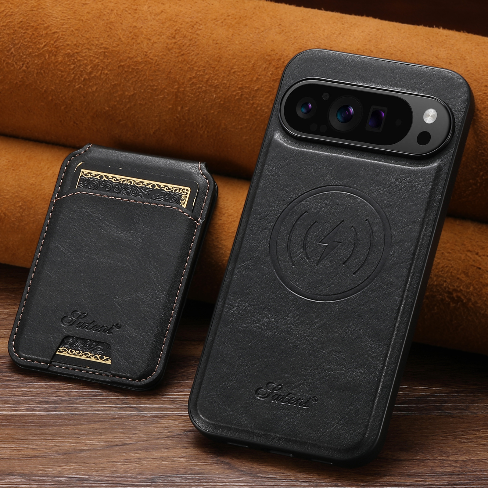 SUTENI H15 Wireless Charging Faux Leather Magnet Card Holder Stand Picture frame Phone Case For Google Pixel 10ProXL 9 8A 7 6