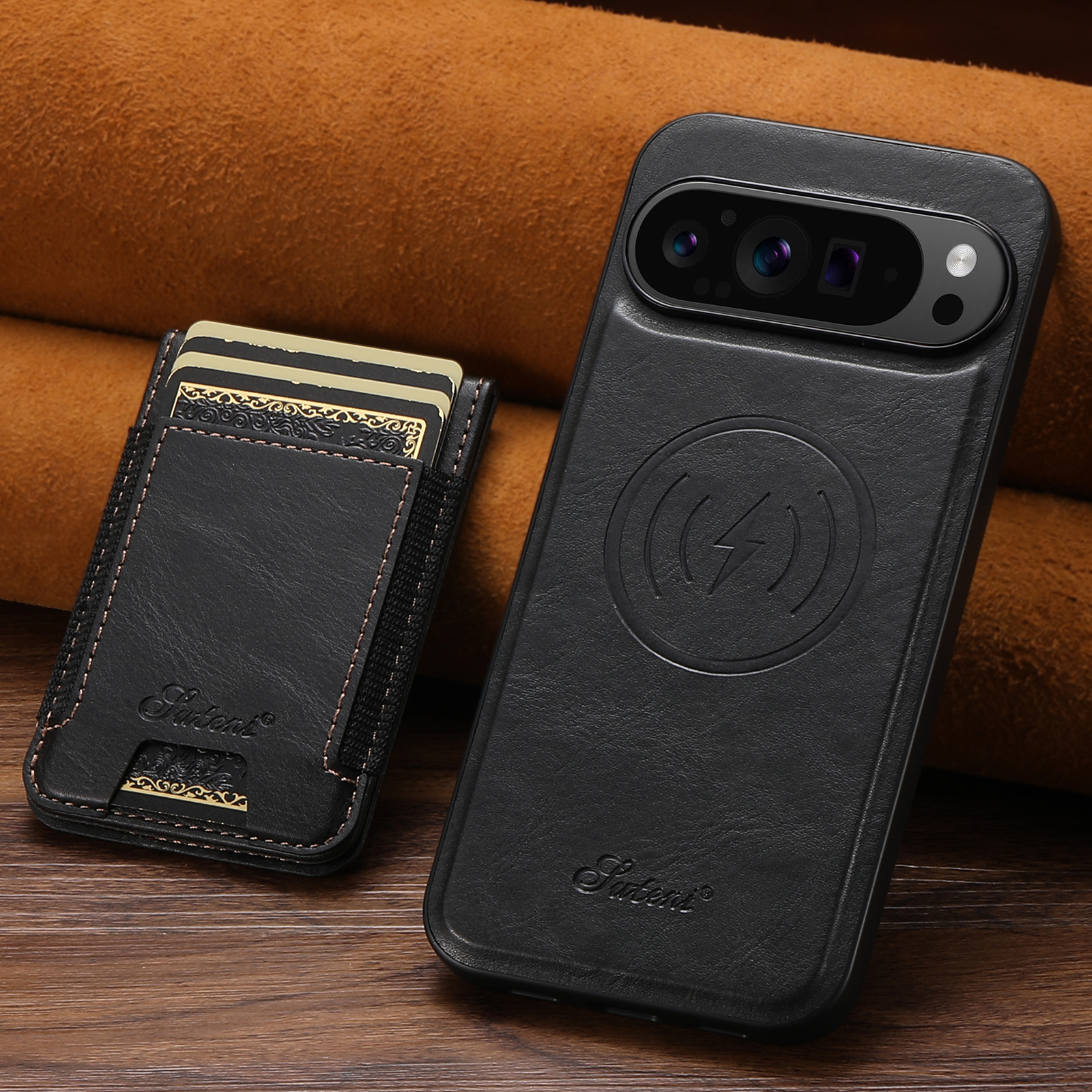 SUTENI H17YL Faux Leather Phone Case Wireless Charging Magnet Card Holder Stand For Google Pixel 10ProXL 9 8A 7 6