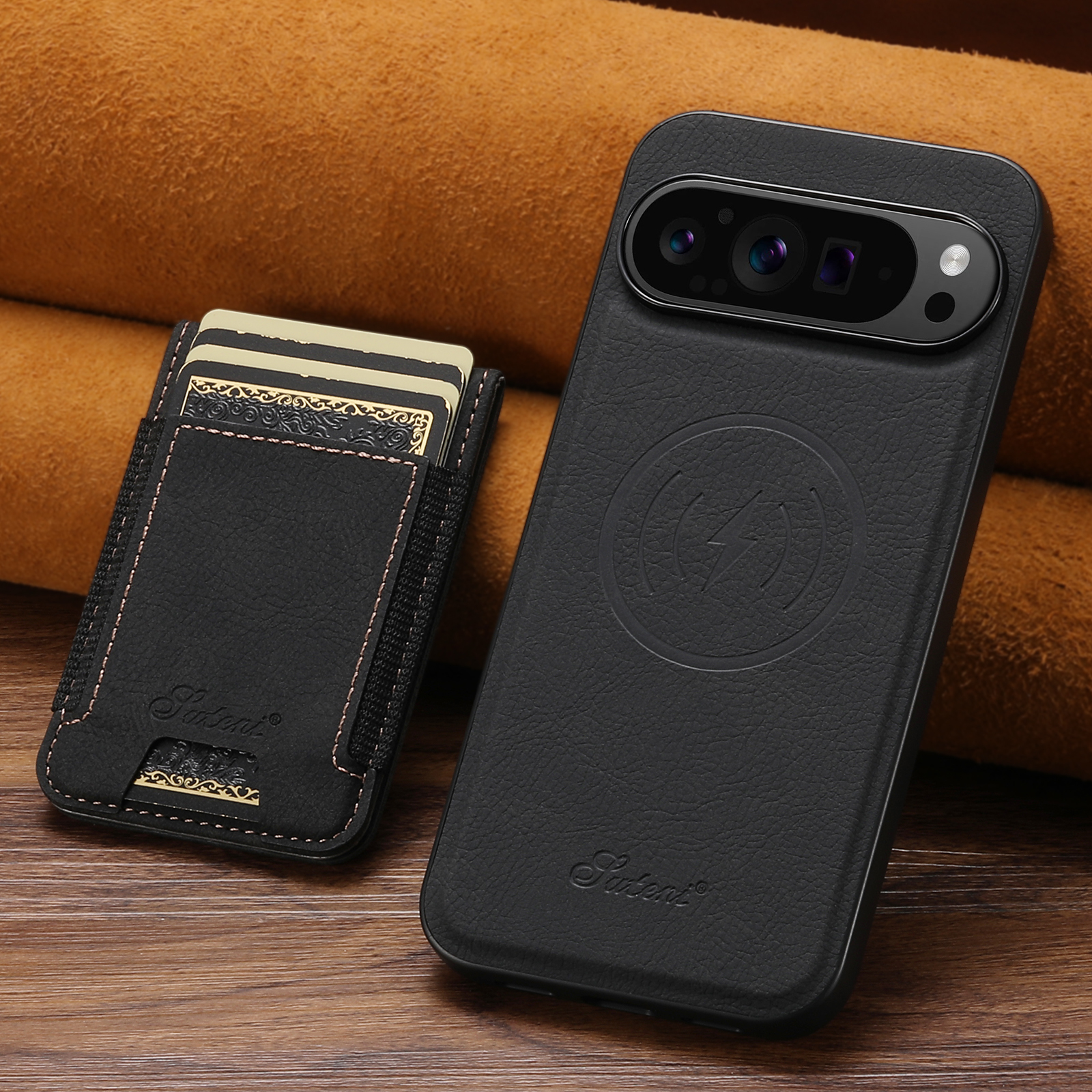 SUTENI H17LZ Magnet Wireless Charging Card Holder Stand Luxury Faux Leather Phone Case For Google Pixel 10ProXL 9 8A 7 6