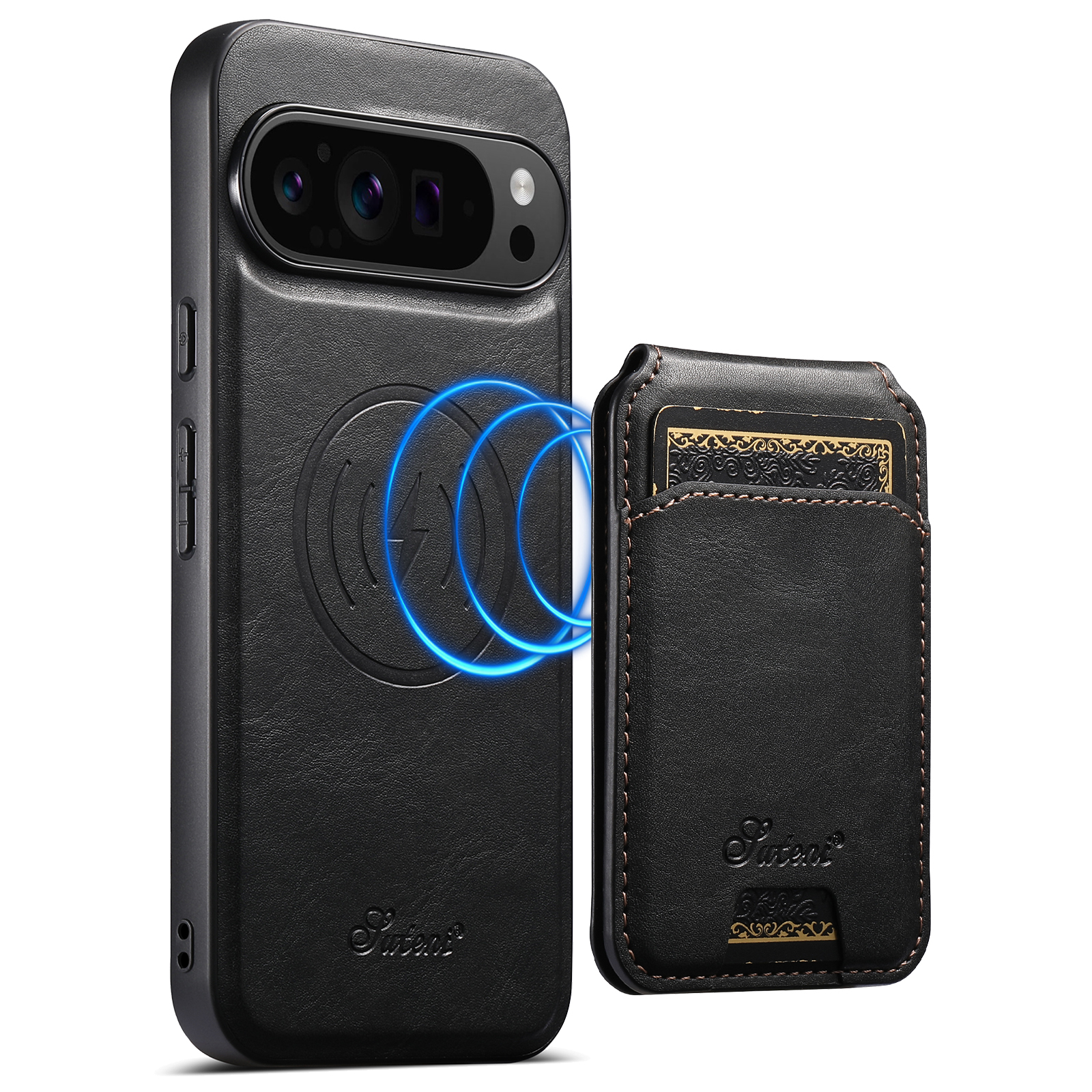 SUTENI H15 Wireless Charging Faux Leather Magnet Card Holder Stand Picture frame Phone Case For Google Pixel 10ProXL 9 8A 7 6