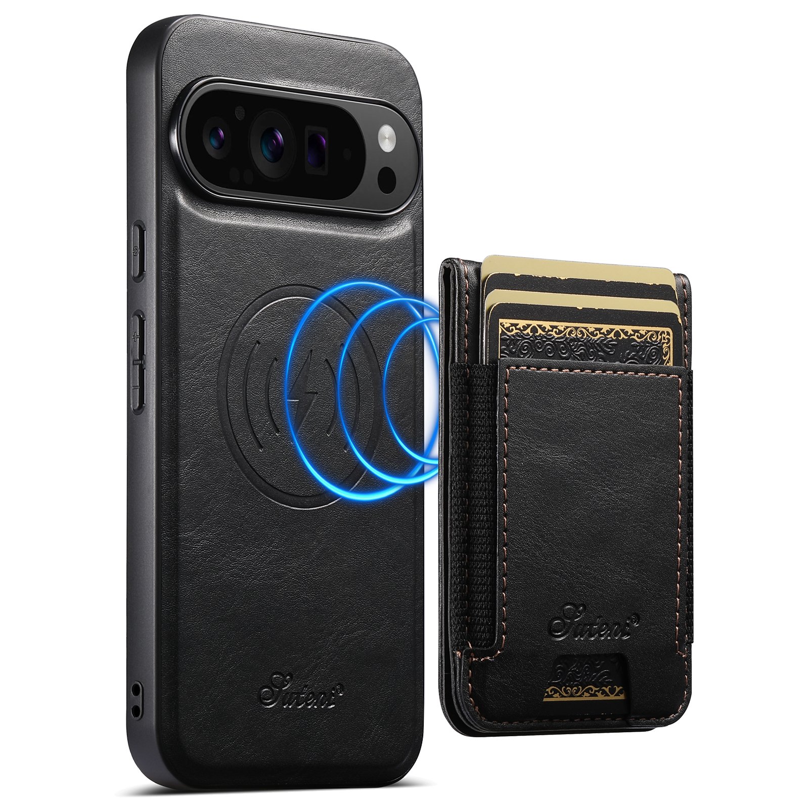 SUTENI H17YL Faux Leather Phone Case Wireless Charging Magnet Card Holder Stand For Google Pixel 10ProXL 9 8A 7 6