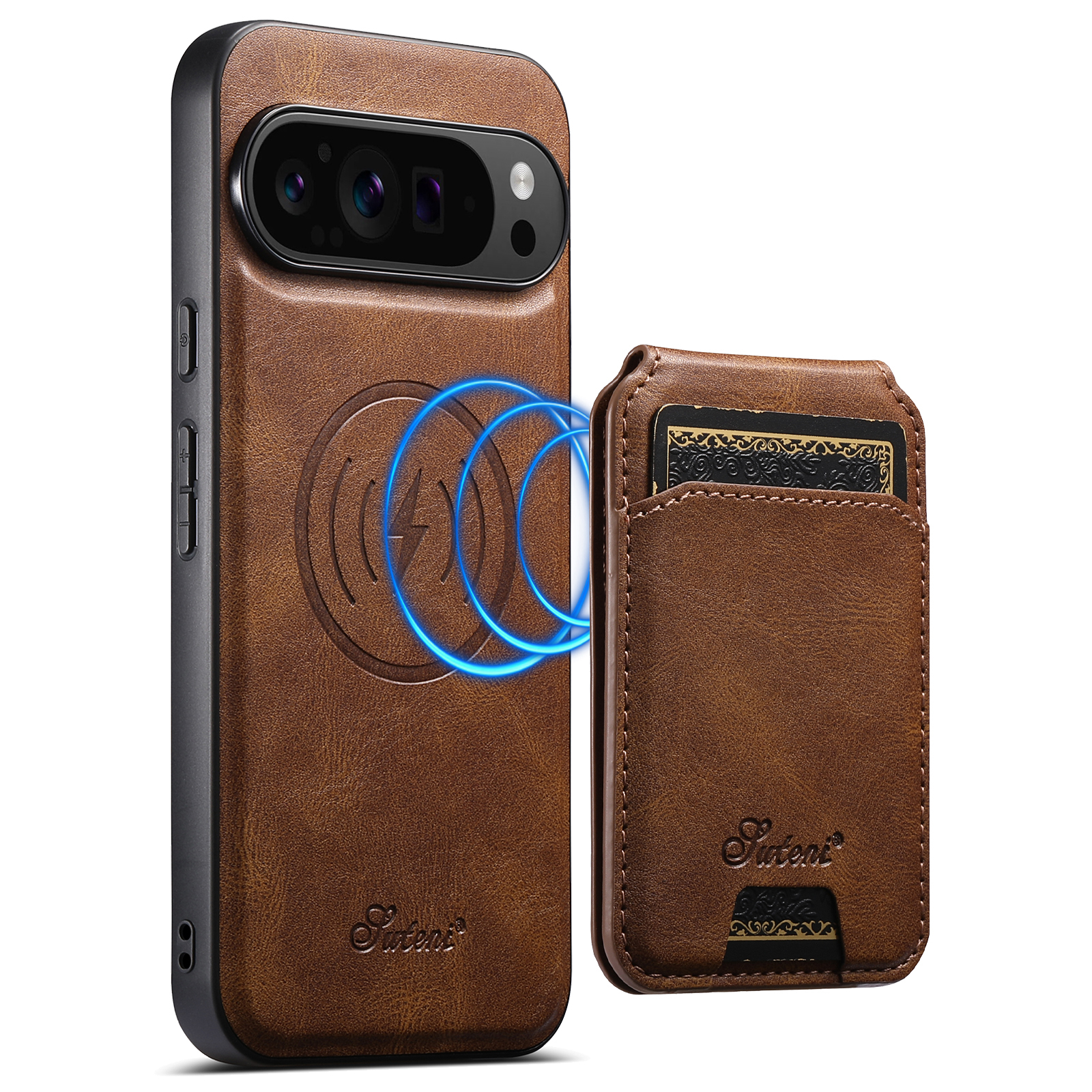 SUTENI H15 Wireless Charging Faux Leather Magnet Card Holder Stand Picture frame Phone Case For Google Pixel 10ProXL 9 8A 7 6