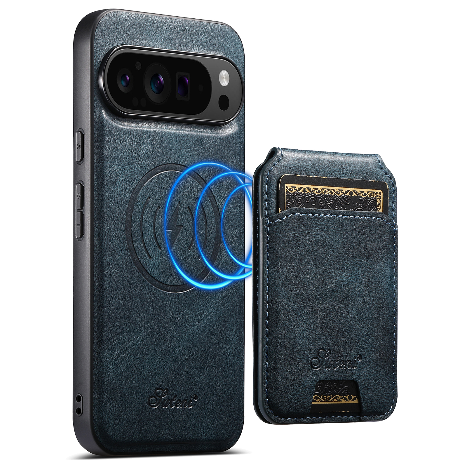 SUTENI H15 Wireless Charging Faux Leather Magnet Card Holder Stand Picture frame Phone Case For Google Pixel 10ProXL 9 8A 7 6