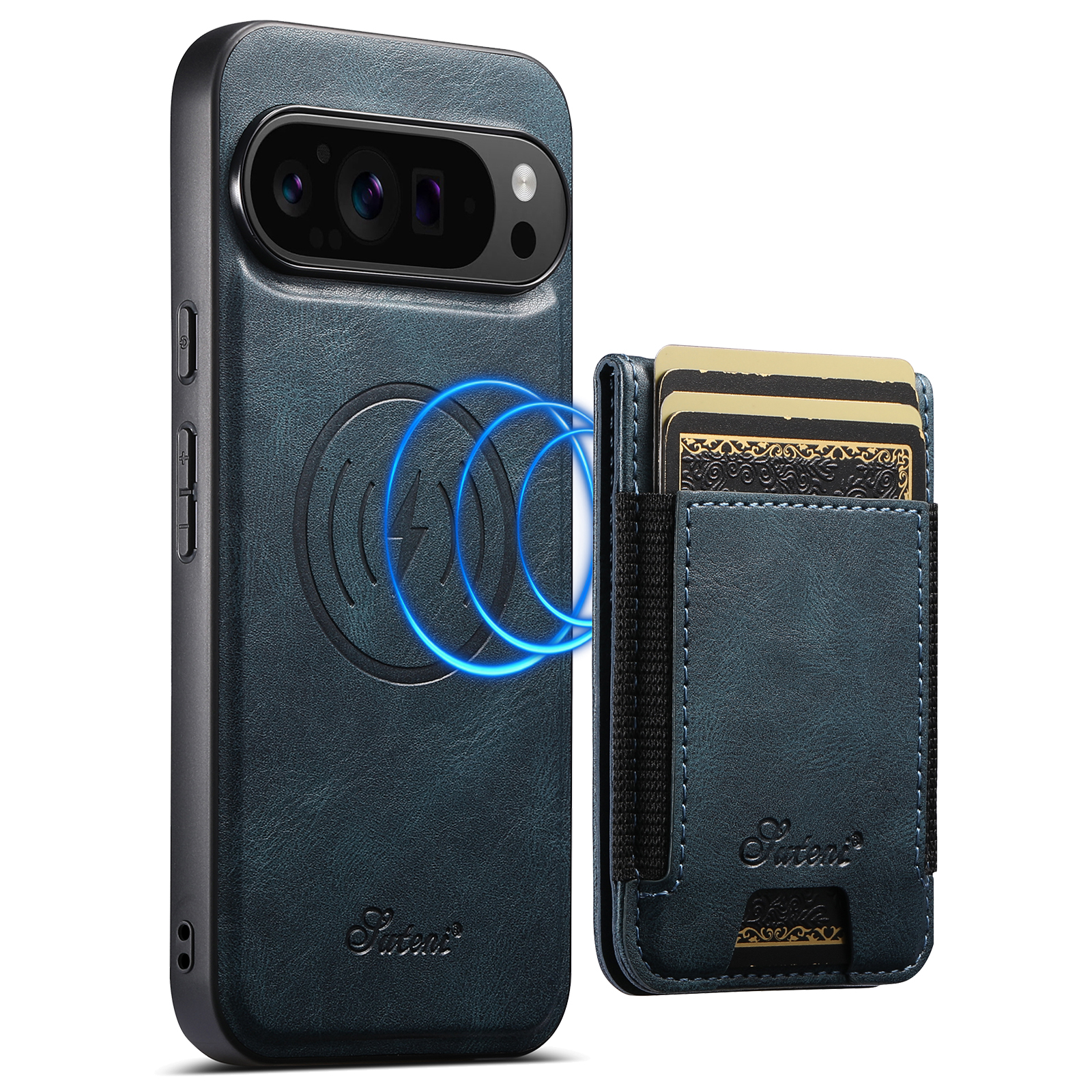 SUTENI H17YL Faux Leather Phone Case Wireless Charging Magnet Card Holder Stand For Google Pixel 10ProXL 9 8A 7 6