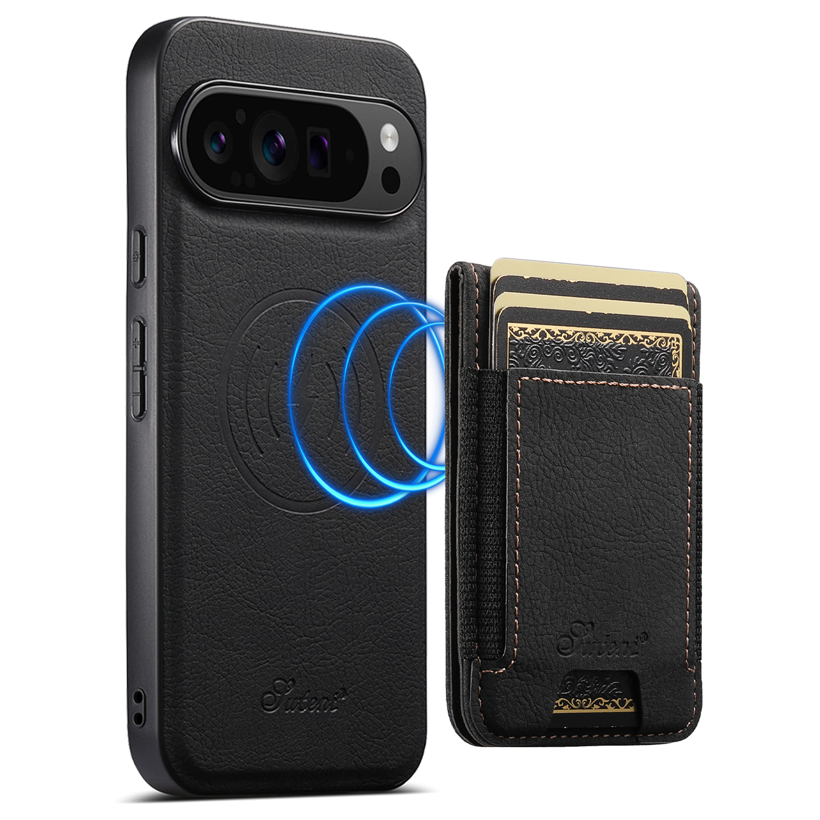 SUTENI H17LZ Magnet Wireless Charging Card Holder Stand Luxury Faux Leather Phone Case For Google Pixel 10ProXL 9 8A 7 6