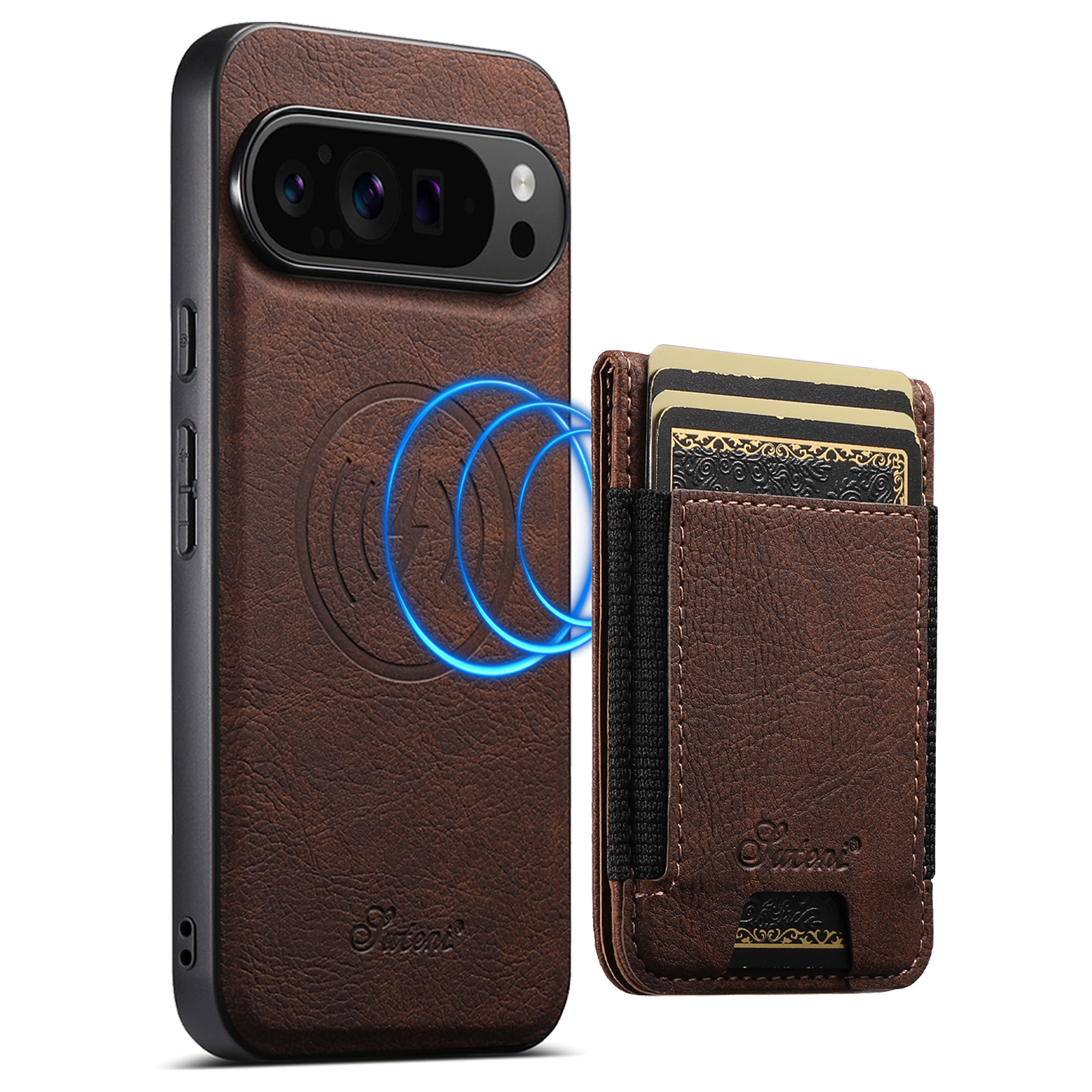 SUTENI H17LZ Magnet Wireless Charging Card Holder Stand Luxury Faux Leather Phone Case For Google Pixel 10ProXL 9 8A 7 6