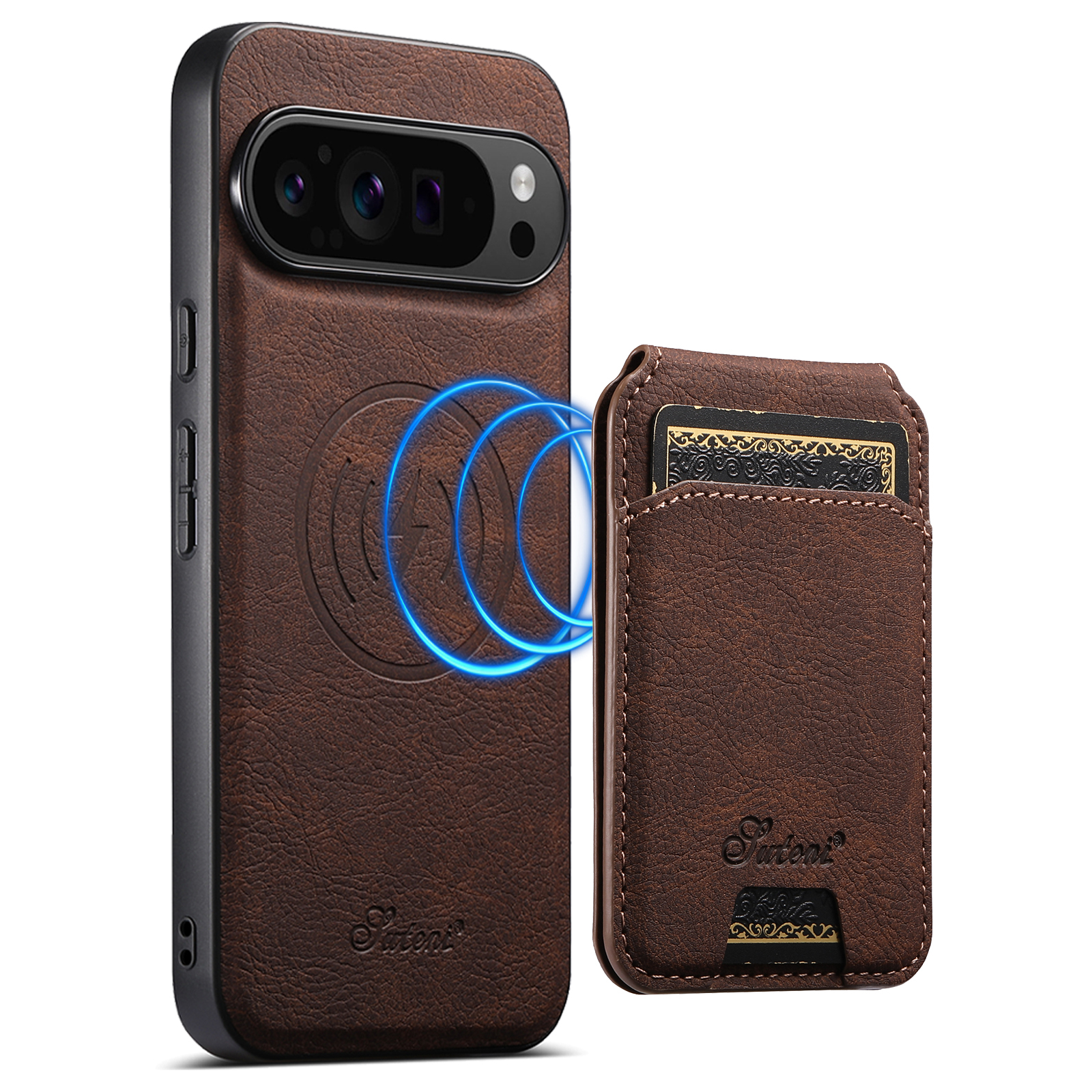 SUTENI H16 Wireless Charging Phone Case Magnet Card Holder Stand Faux Leather For Google Pixel 10ProXL 9 8A 7 6