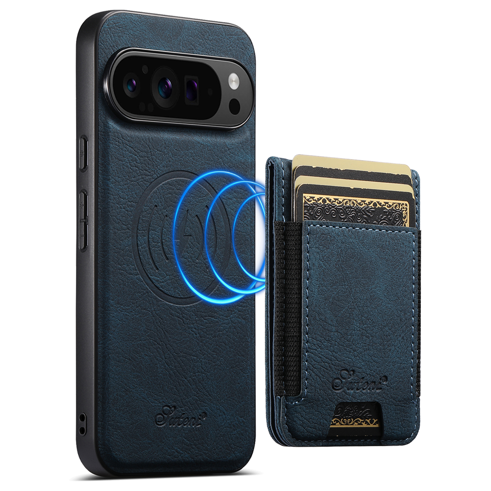 SUTENI H17LZ Magnet Wireless Charging Card Holder Stand Luxury Faux Leather Phone Case For Google Pixel 10ProXL 9 8A 7 6