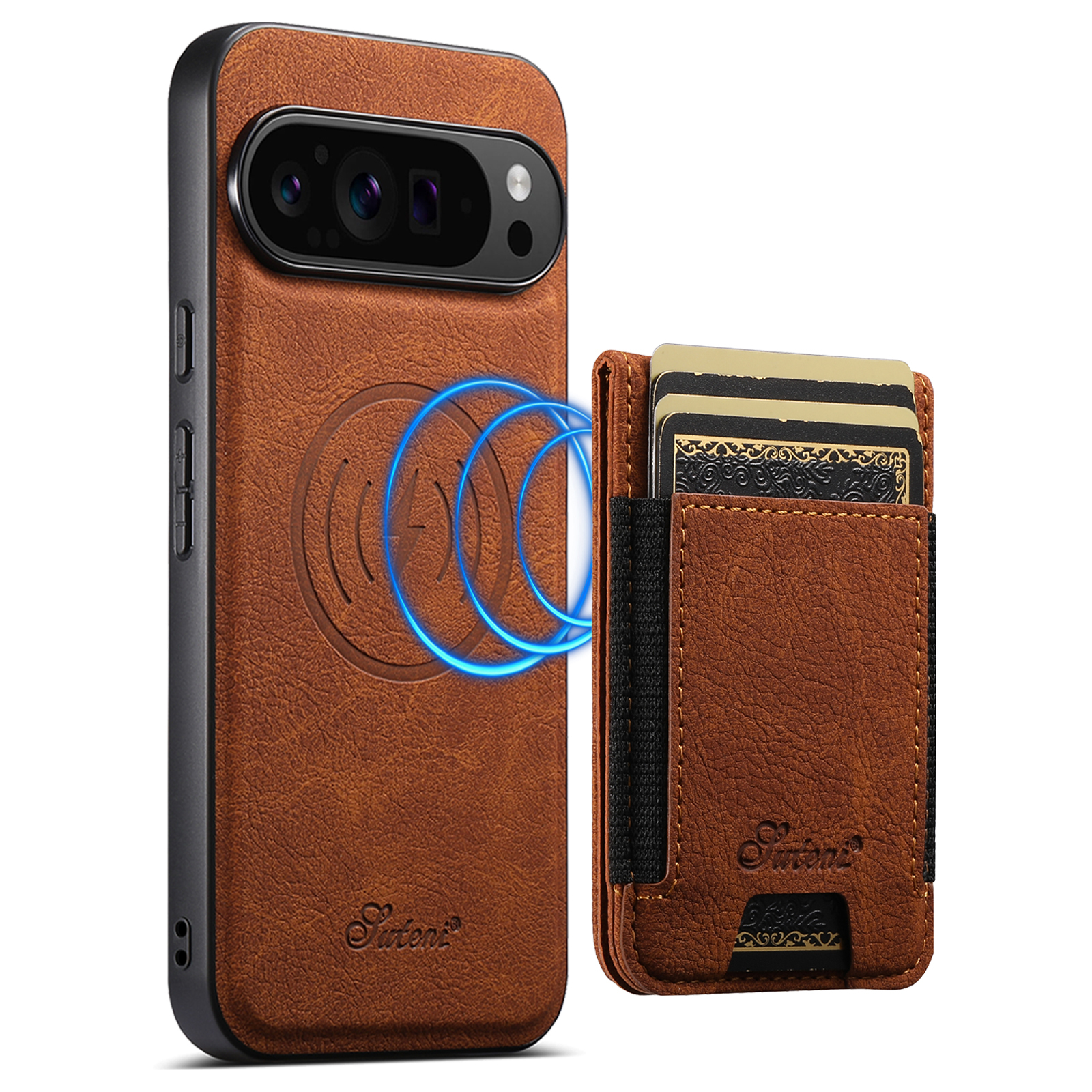SUTENI H17LZ Magnet Wireless Charging Card Holder Stand Luxury Faux Leather Phone Case For Google Pixel 10ProXL 9 8A 7 6