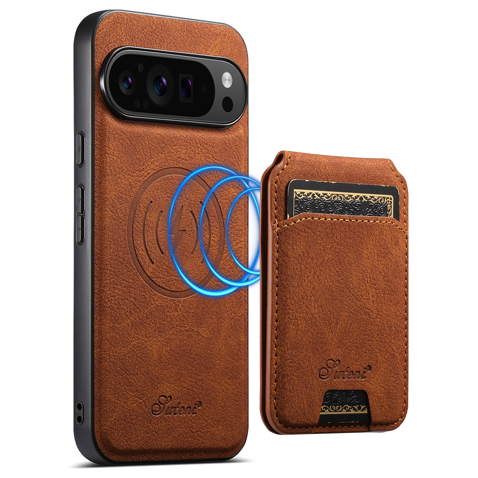 SUTENI H16 Wireless Charging Phone Case Magnet Card Holder Stand Faux Leather For Google Pixel 10ProXL 9 8A 7 6