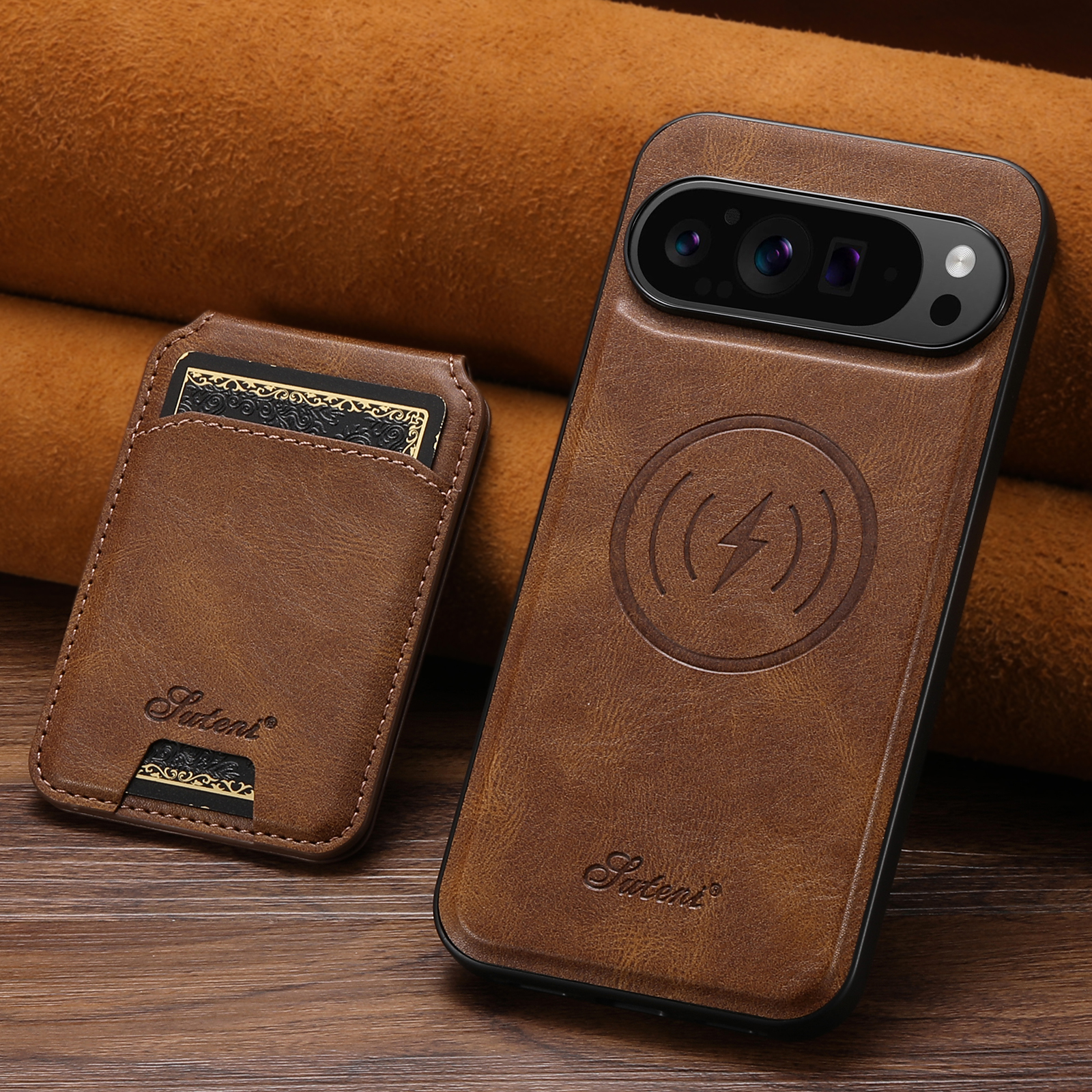 SUTENI H15 Wireless Charging Faux Leather Magnet Card Holder Stand Picture frame Phone Case For Google Pixel 10ProXL 9 8A 7 6