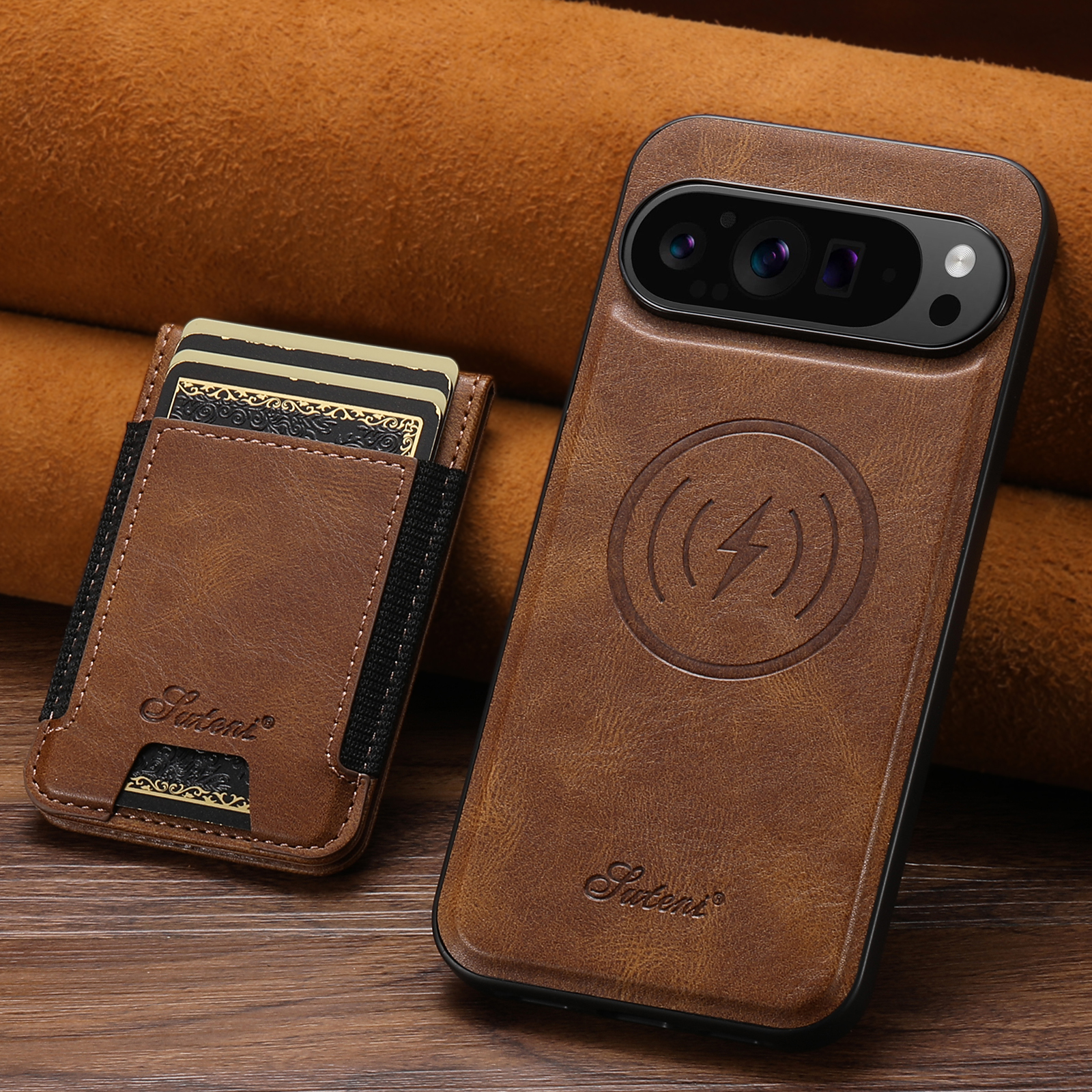 SUTENI H17YL Faux Leather Phone Case Wireless Charging Magnet Card Holder Stand For Google Pixel 10ProXL 9 8A 7 6
