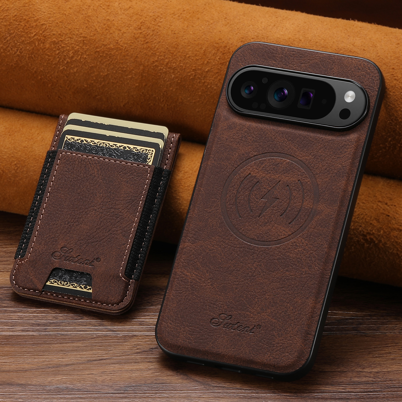 SUTENI H17LZ Magnet Wireless Charging Card Holder Stand Luxury Faux Leather Phone Case For Google Pixel 10ProXL 9 8A 7 6