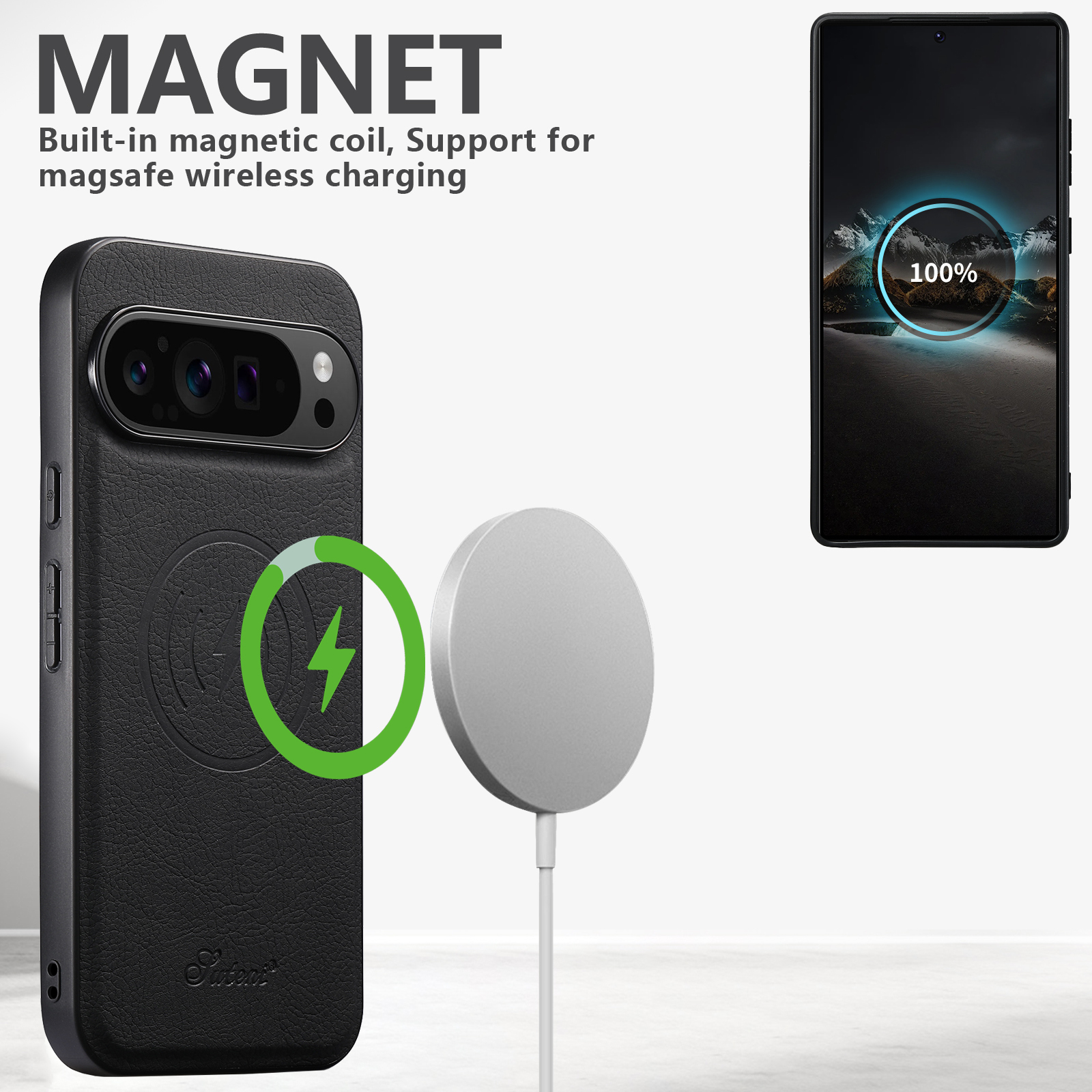 SUTENI H16DK Luxury Faux Leather Phone Case Magnet Wireless Charging Frosted Feel For Google Pixel 10ProXL 9 8A 7 6