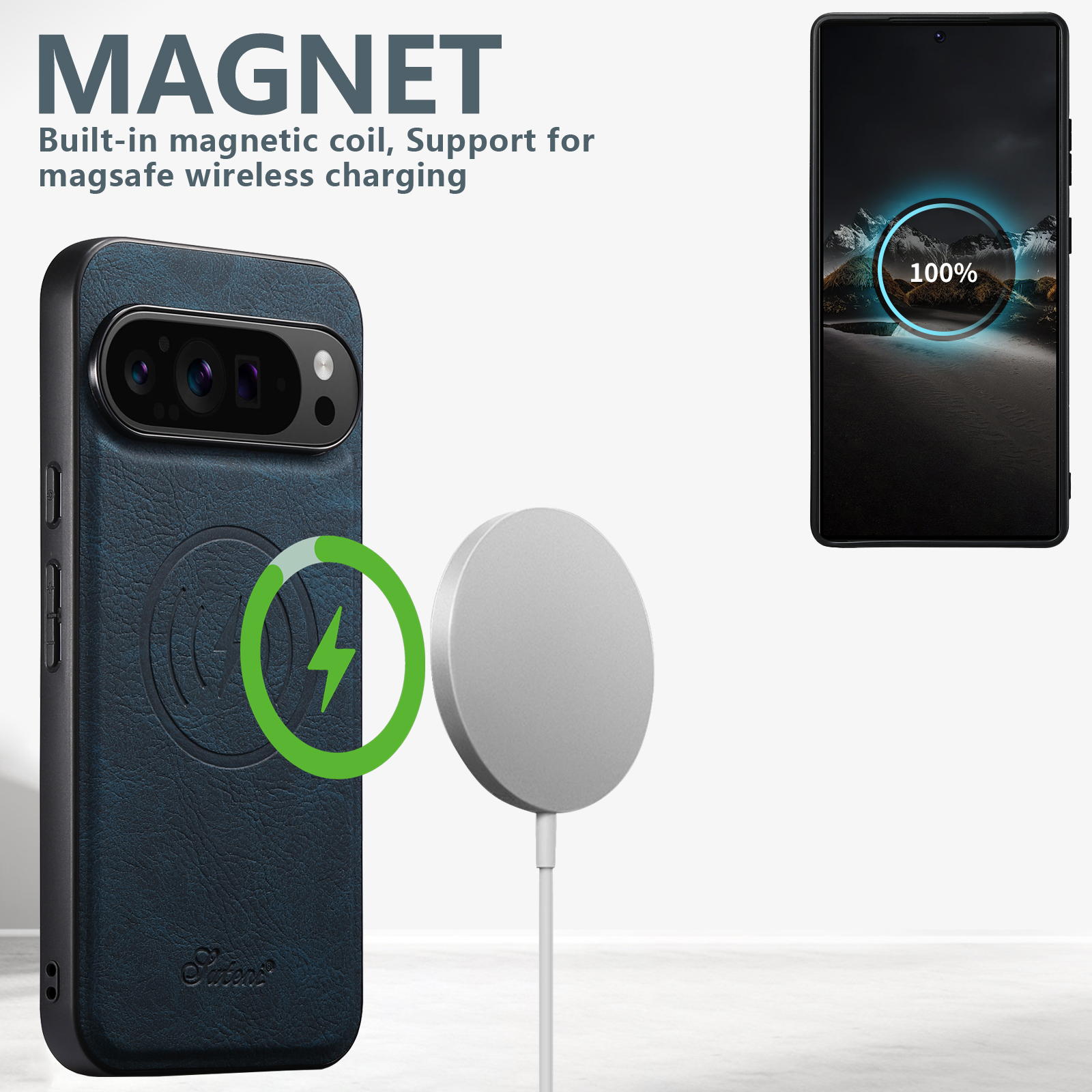 SUTENI H16DK Luxury Faux Leather Phone Case Magnet Wireless Charging Frosted Feel For Google Pixel 10ProXL 9 8A 7 6