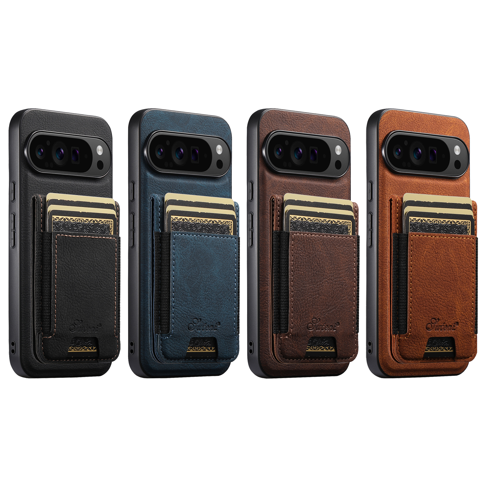 SUTENI H17LZ Magnet Wireless Charging Card Holder Stand Luxury Faux Leather Phone Case For Google Pixel 10ProXL 9 8A 7 6