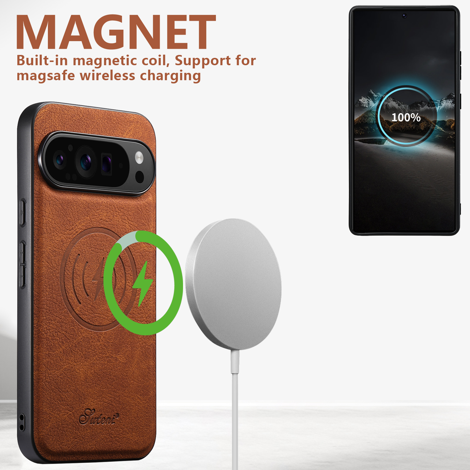 SUTENI H16DK Luxury Faux Leather Phone Case Magnet Wireless Charging Frosted Feel For Google Pixel 10ProXL 9 8A 7 6