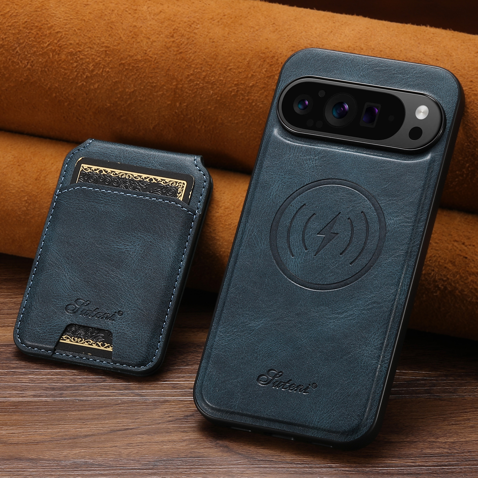 SUTENI H15 Wireless Charging Faux Leather Magnet Card Holder Stand Picture frame Phone Case For Google Pixel 10ProXL 9 8A 7 6